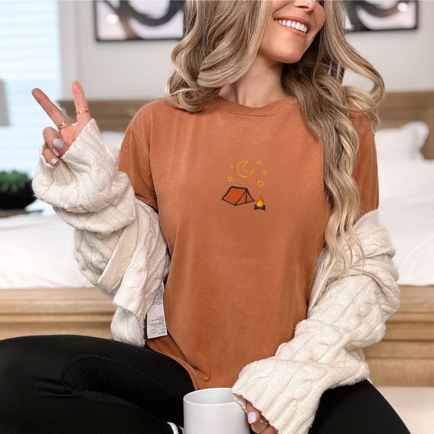 Cozy Embroidered Camping T-Shirt