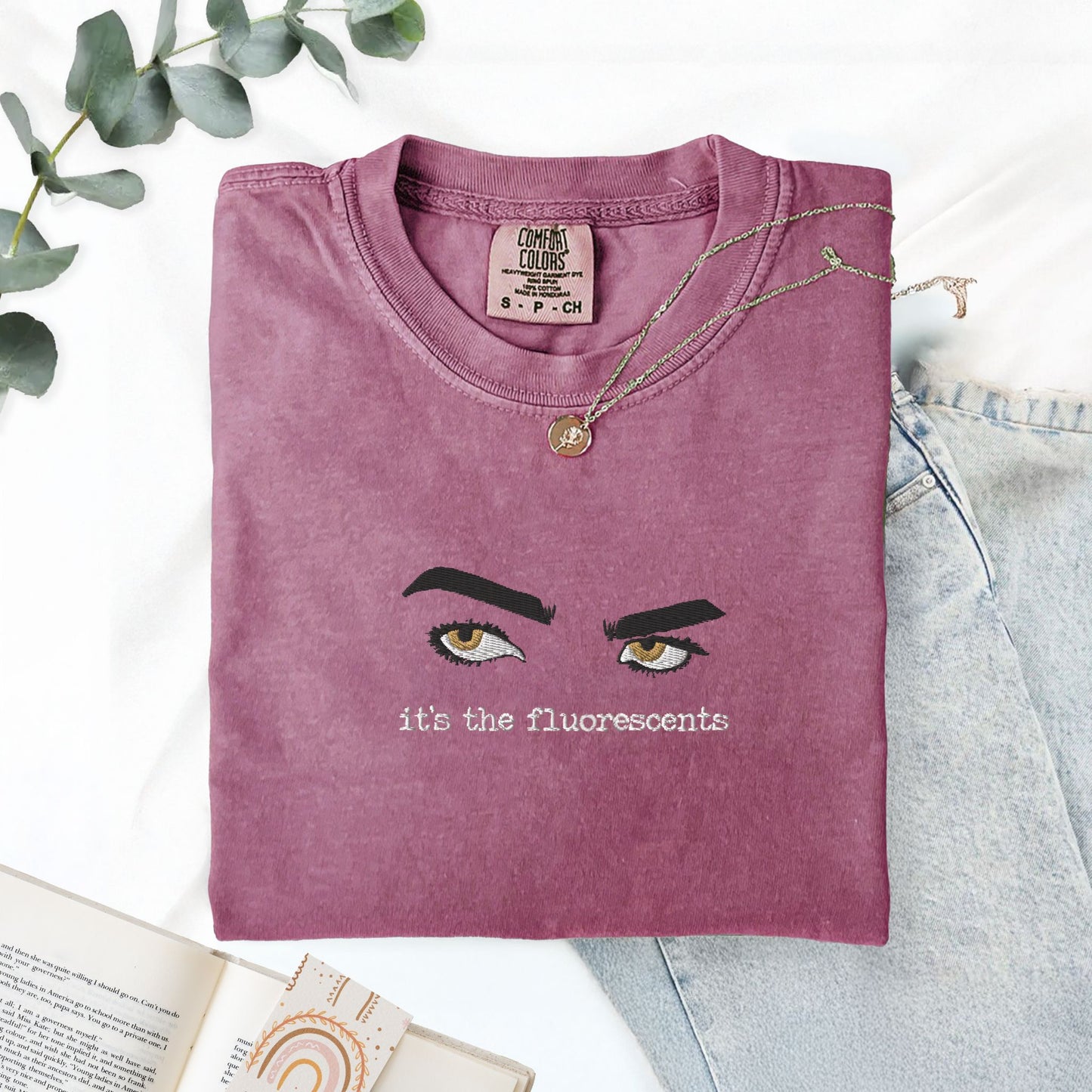 It’s the Fluorescents Twilight Embroidered T-Shirt – Edward Cullen Lore Shirt – Funny Bookish Vampire Tee – Comfort Colors Twilight Merch