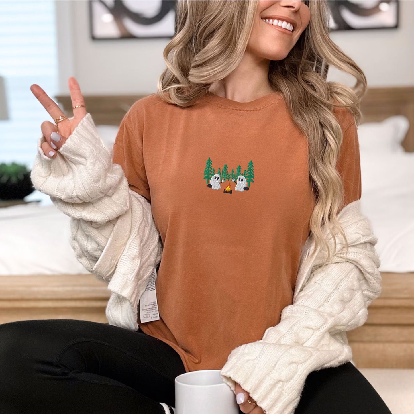 Ghost Camping in the Forest Embroidered T-Shirt