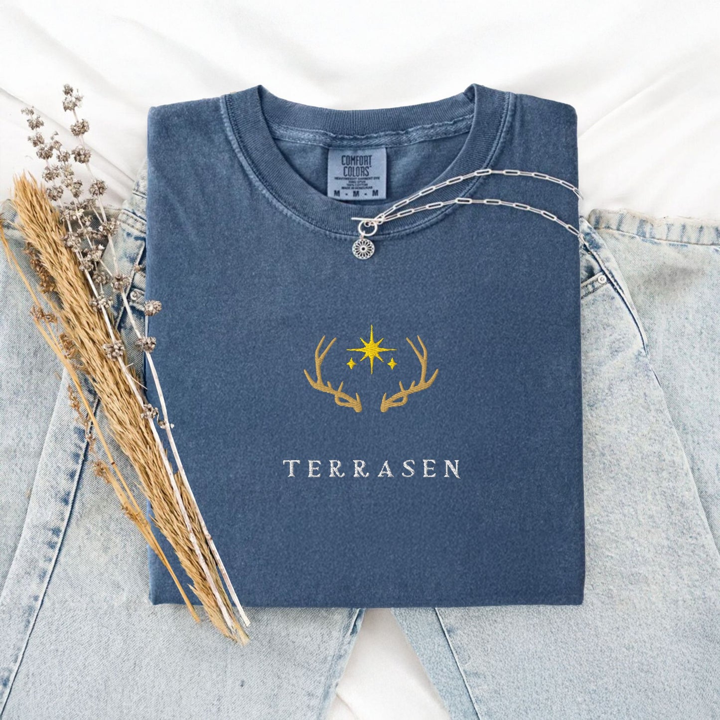 Terrasen Elyria Embroidered Comfort Colors Shirt, SJM Throne of Glass Merch