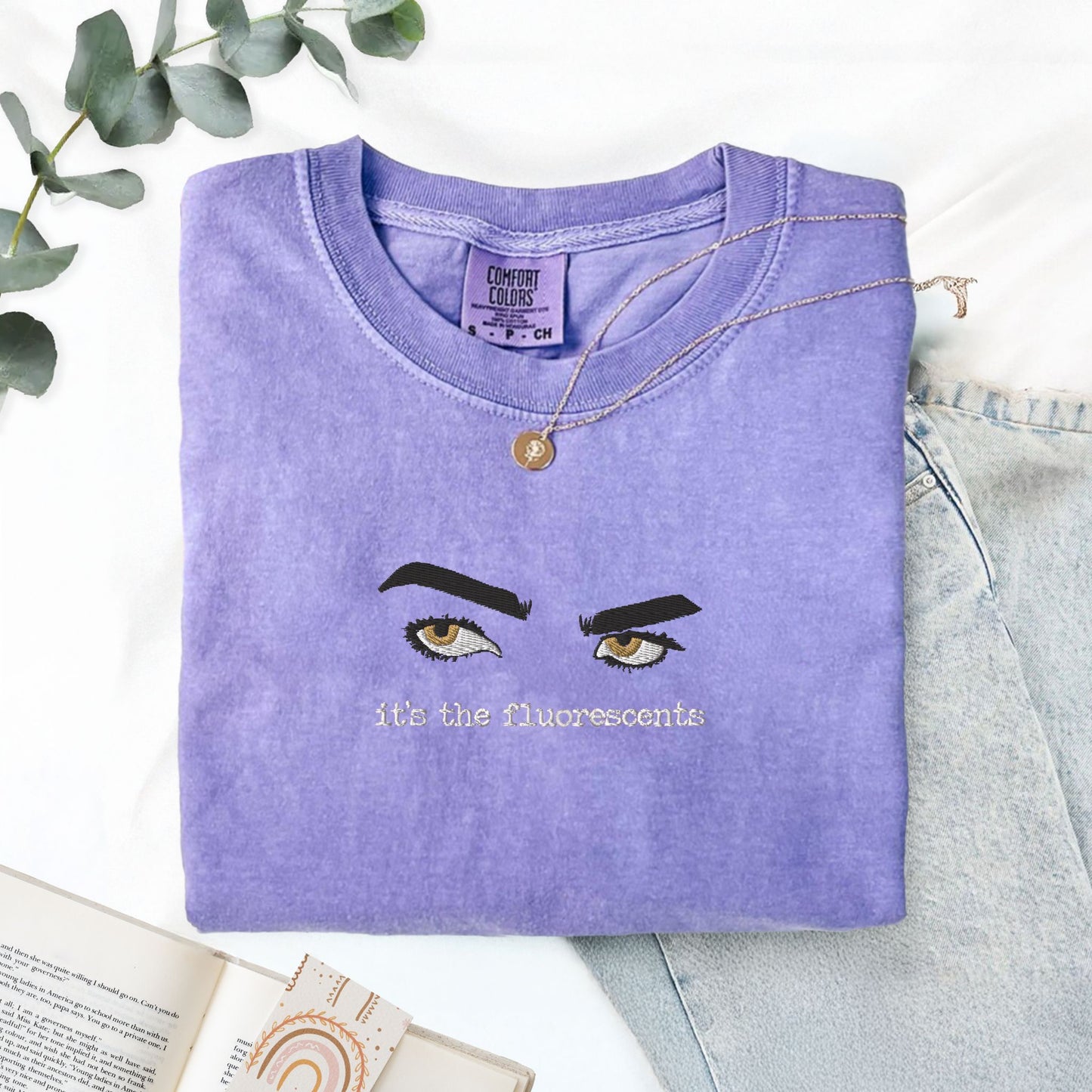 It’s the Fluorescents Twilight Embroidered T-Shirt – Edward Cullen Lore Shirt – Funny Bookish Vampire Tee – Comfort Colors Twilight Merch