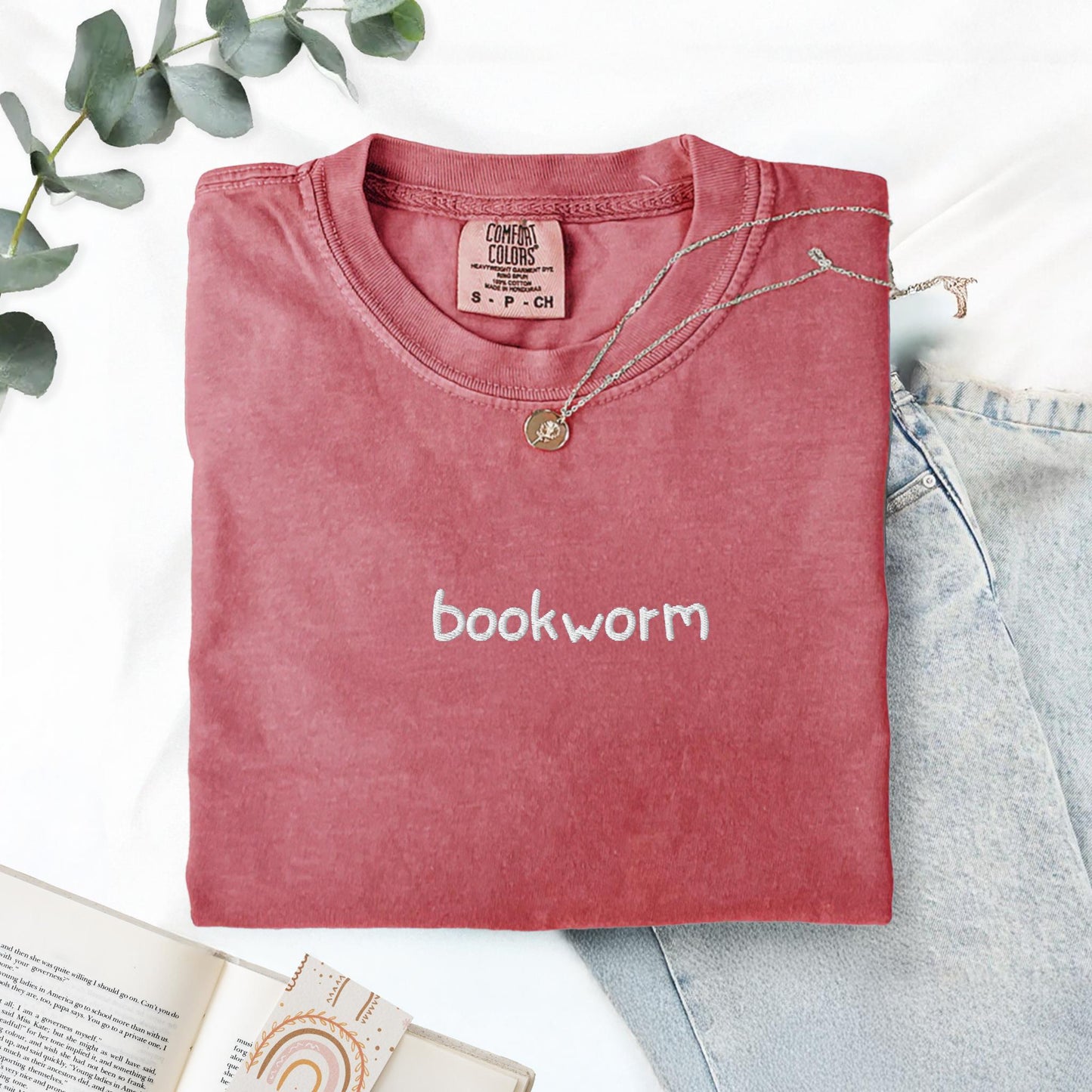Bookworm Minimilist Embroidered Tee