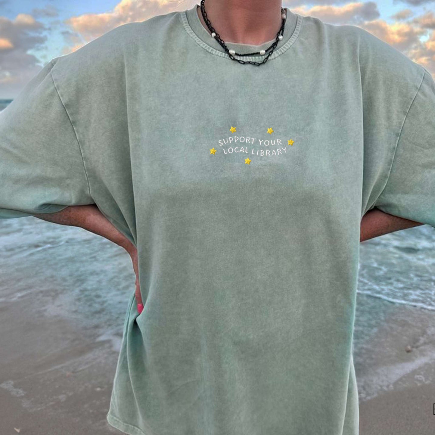 Support Your Local Library Embroidered T-Shirt