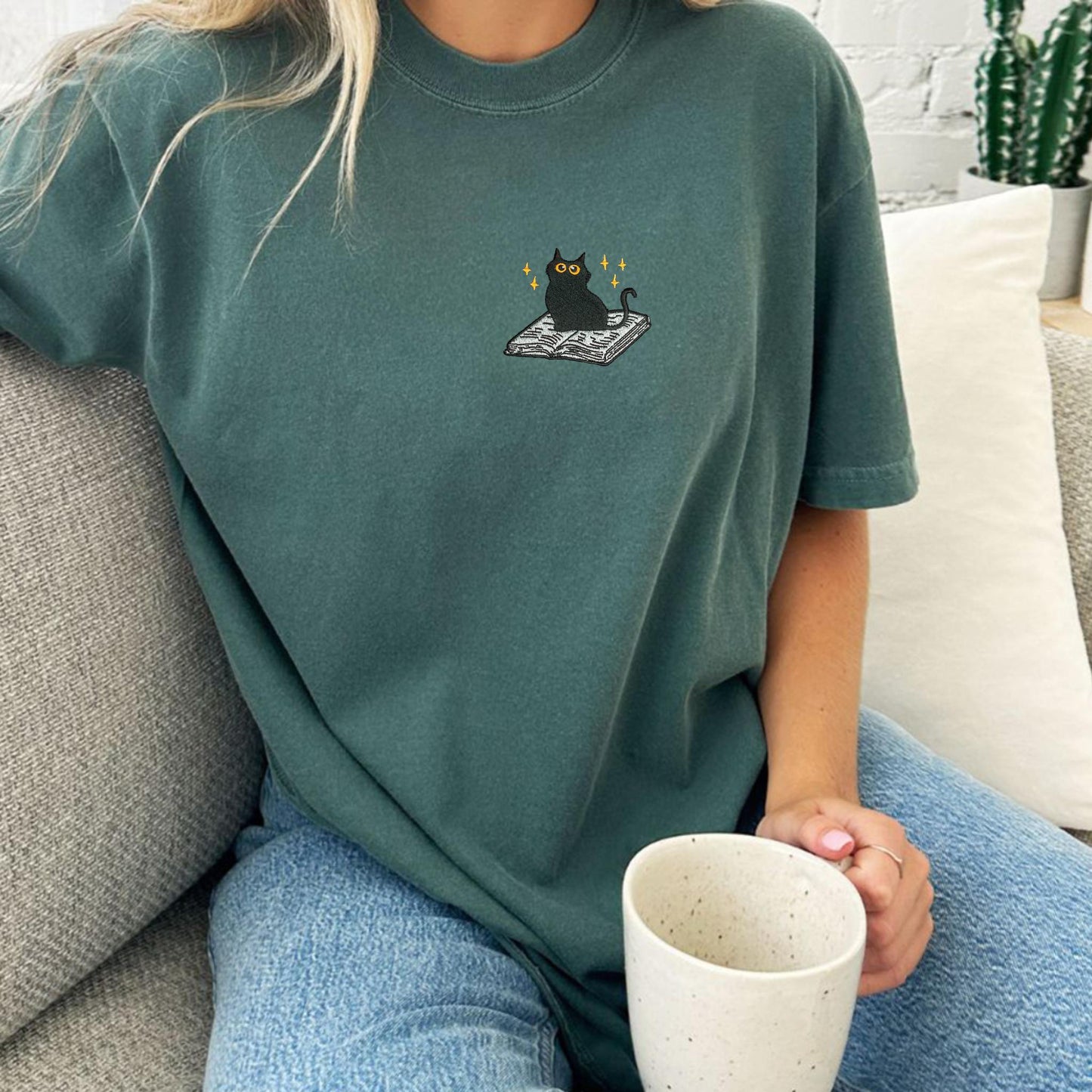 Cat and Book T-Shirt