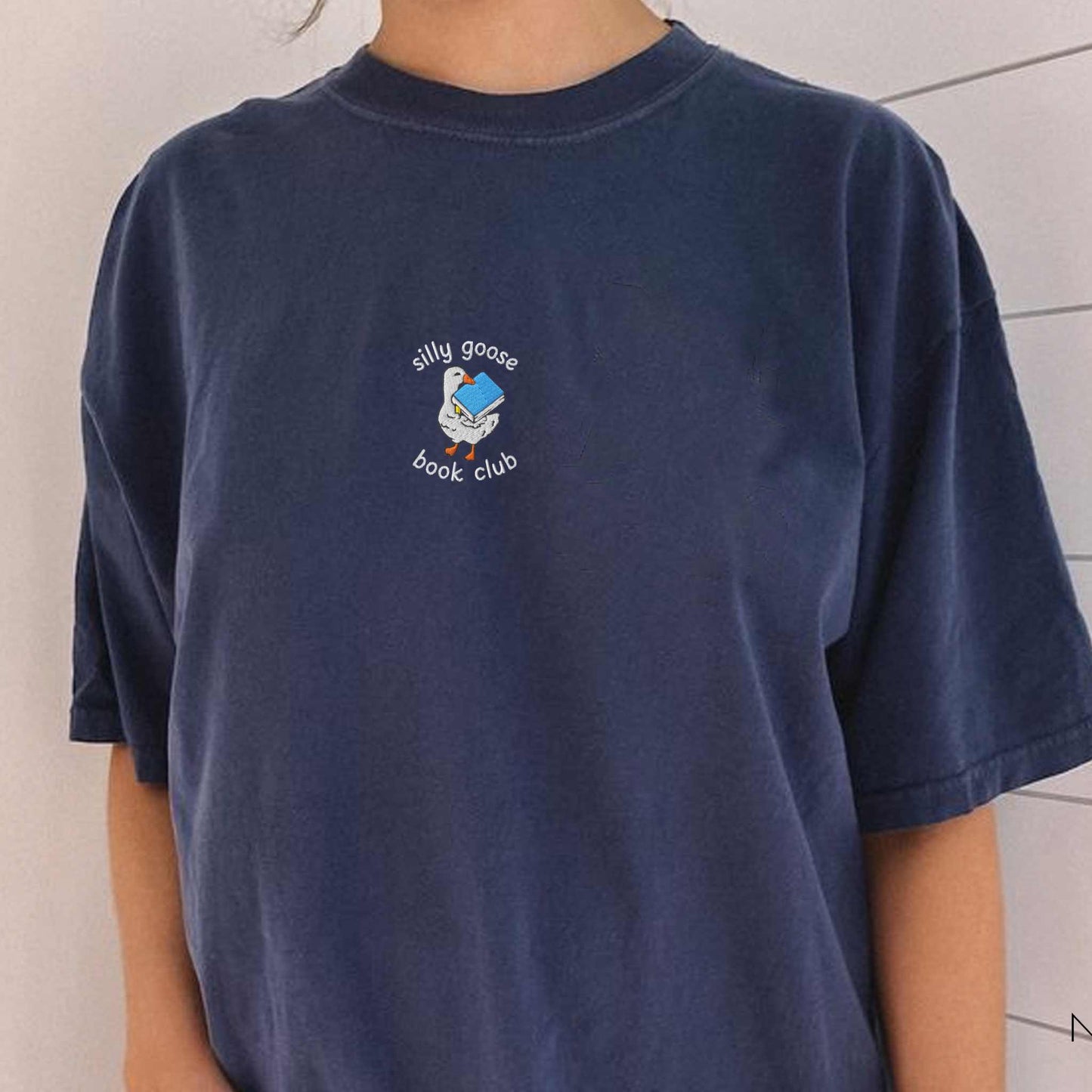 Silly Goose Book Club Embroidered Comfort Colors Tshirt
