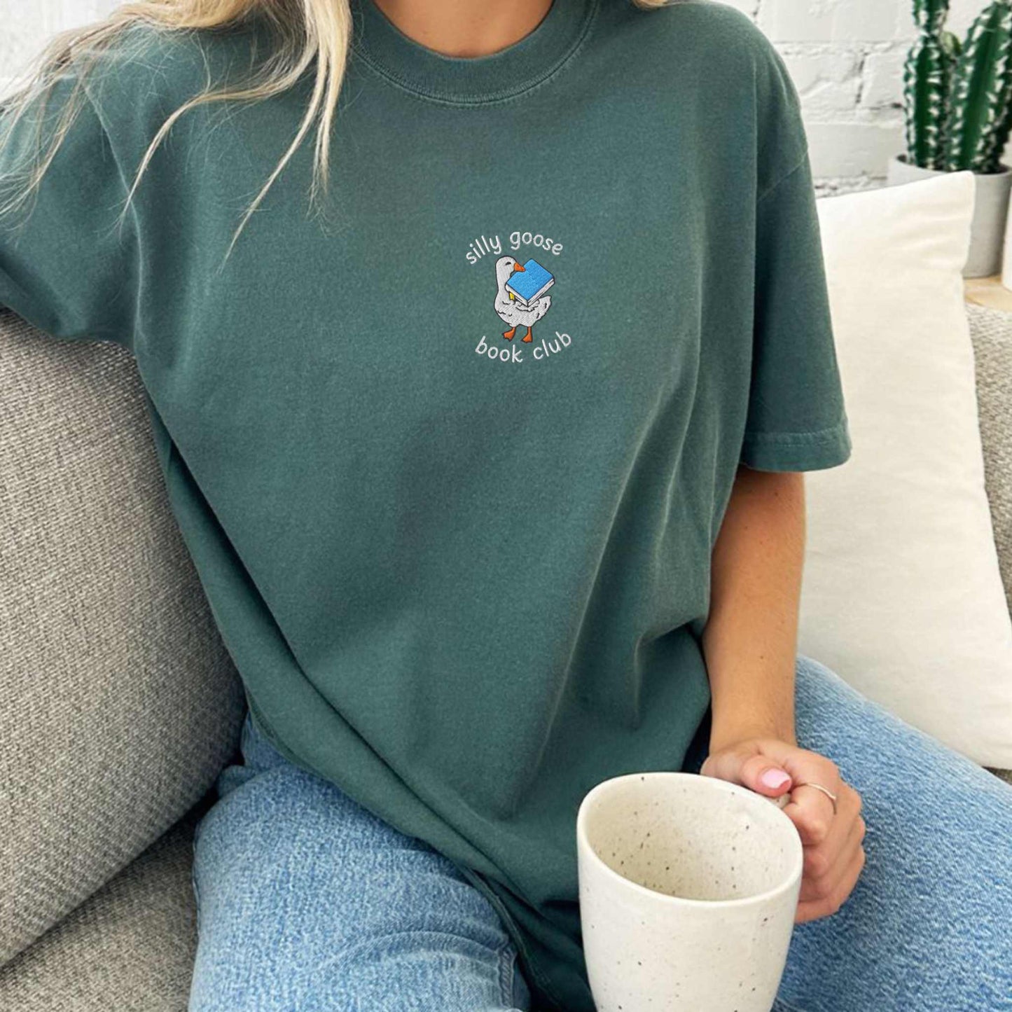 Silly Goose Book Club Embroidered Comfort Colors Tshirt