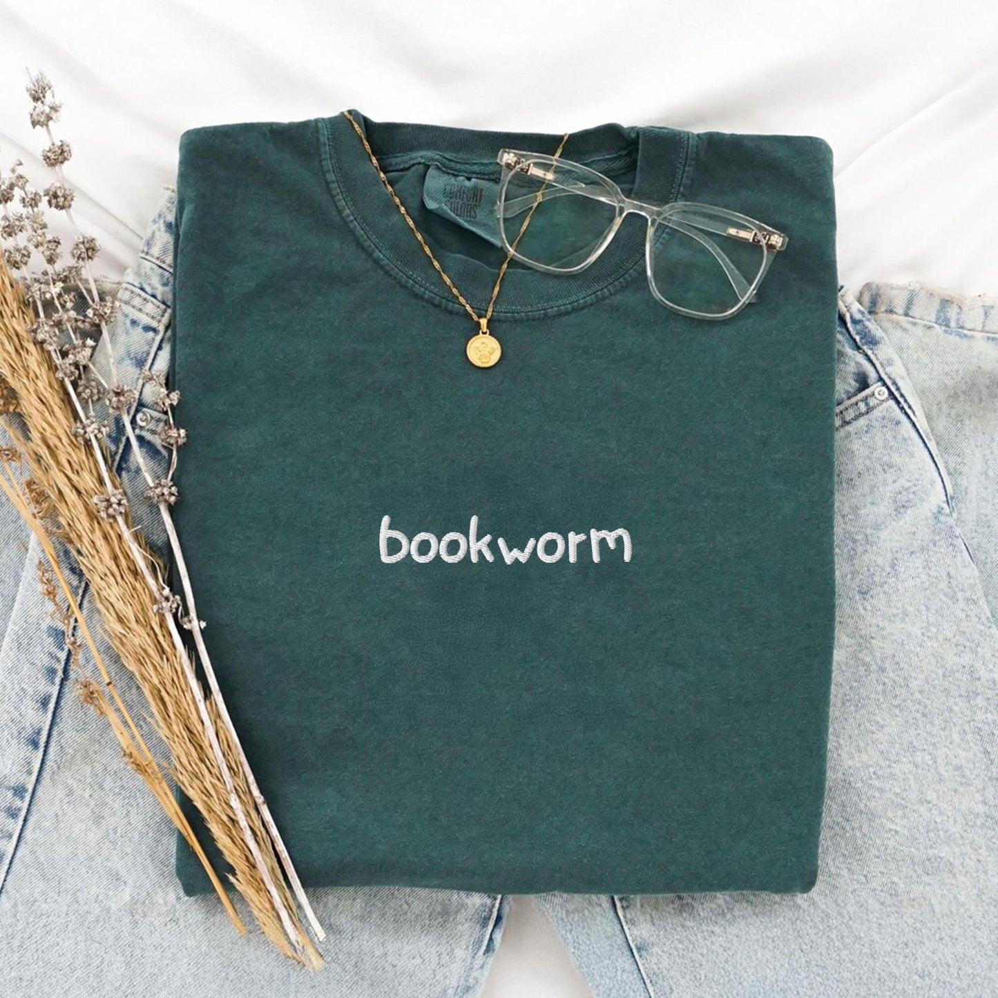 Bookworm Minimilist Embroidered Tee