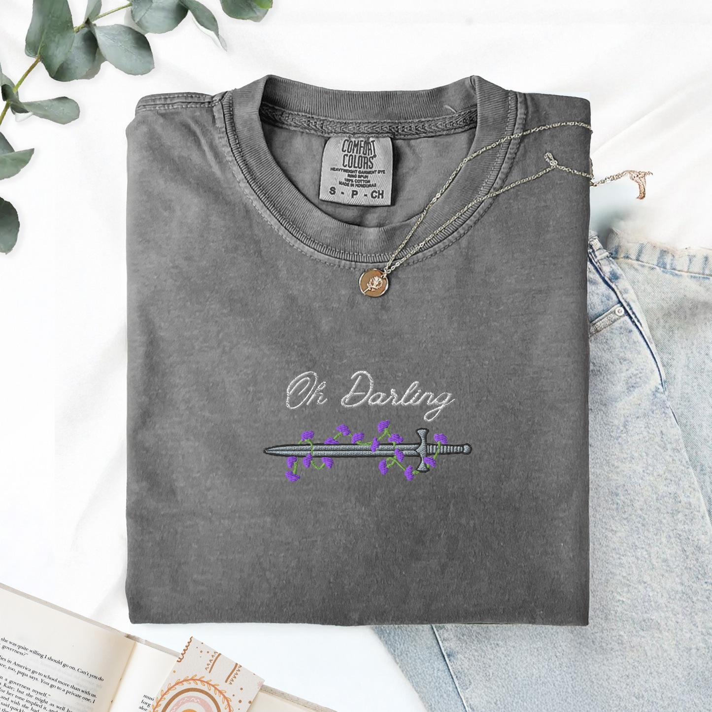 Oh Darling Powerless Comfort Colors Embroidered T-Shirt
