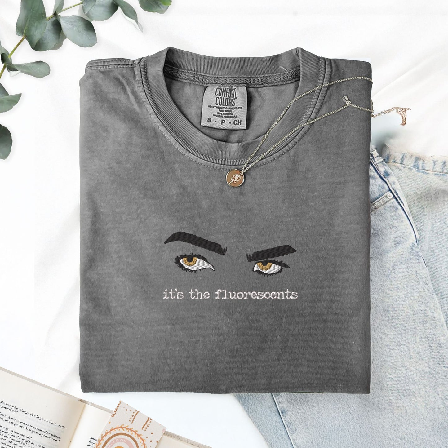It’s the Fluorescents Twilight Embroidered T-Shirt – Edward Cullen Lore Shirt – Funny Bookish Vampire Tee – Comfort Colors Twilight Merch