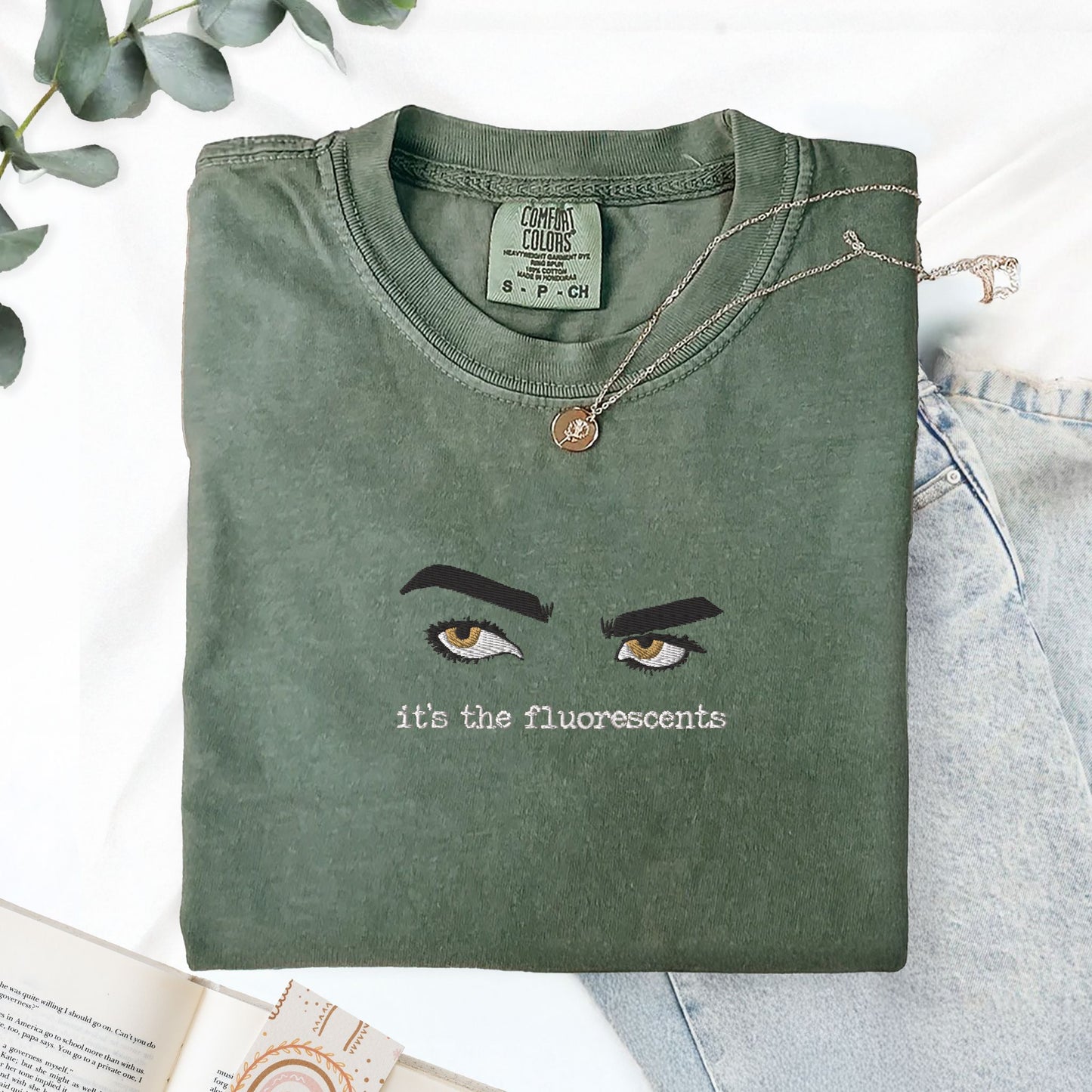 It’s the Fluorescents Twilight Embroidered T-Shirt – Edward Cullen Lore Shirt – Funny Bookish Vampire Tee – Comfort Colors Twilight Merch
