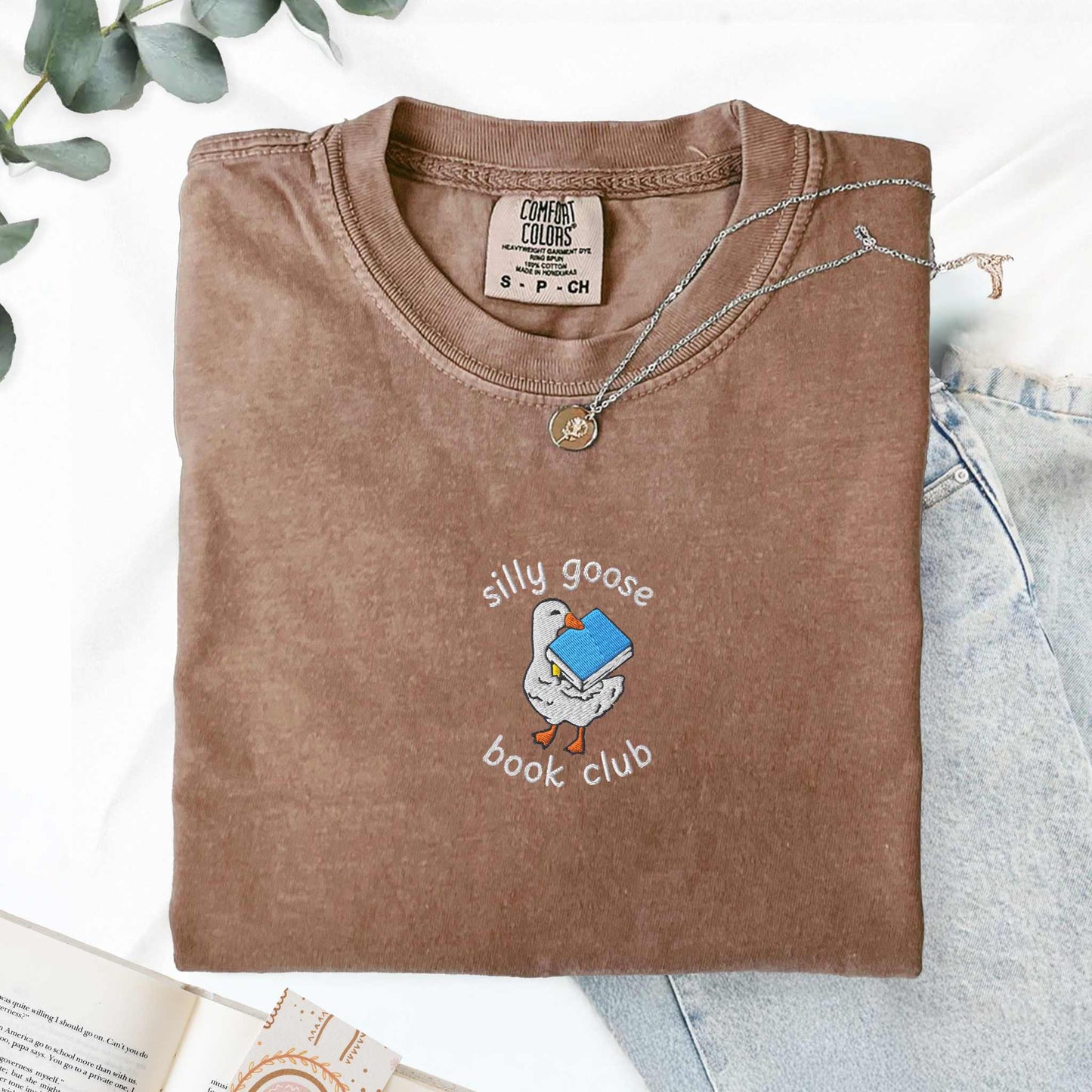 Silly Goose Book Club Embroidered Comfort Colors Tshirt