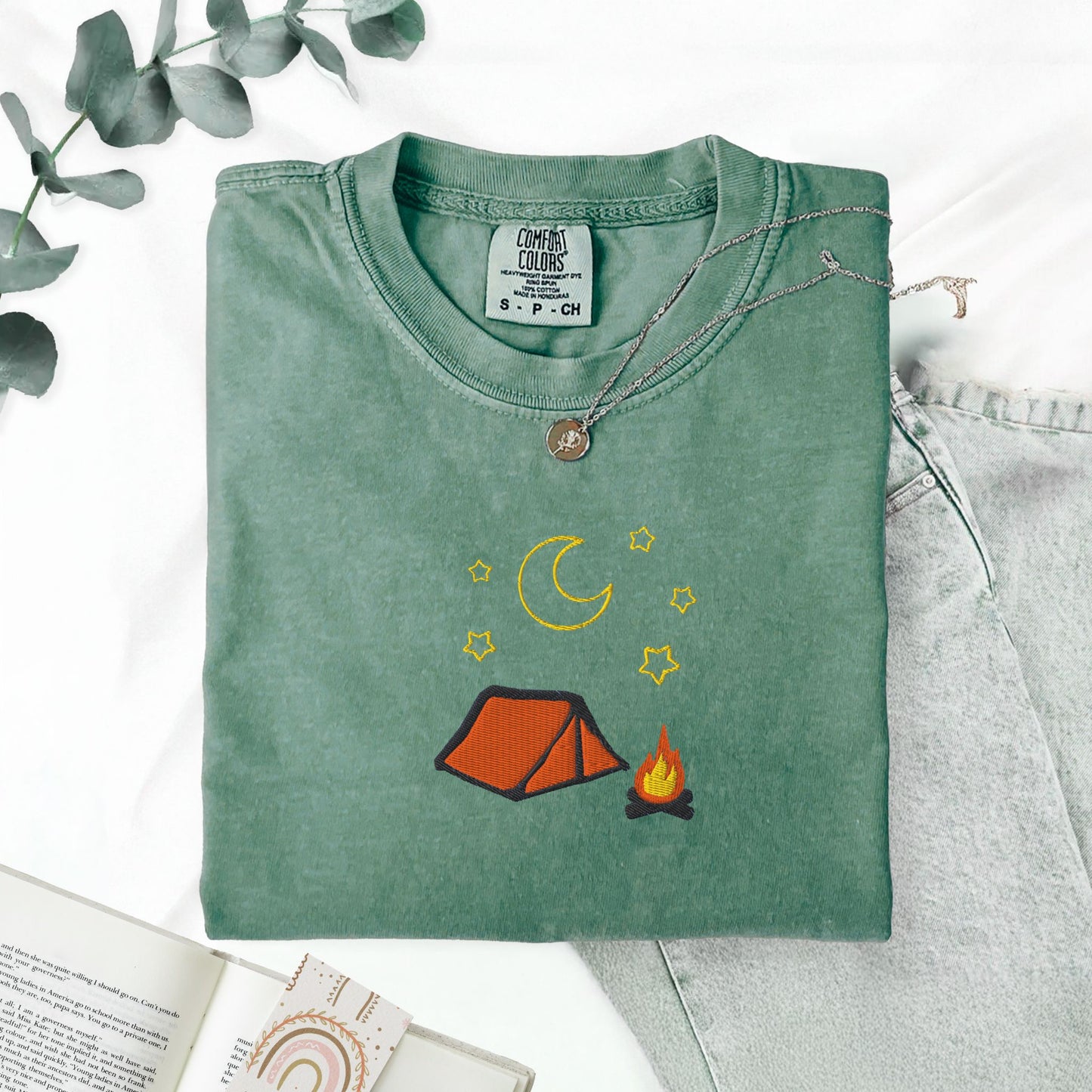 Cozy Embroidered Camping T-Shirt