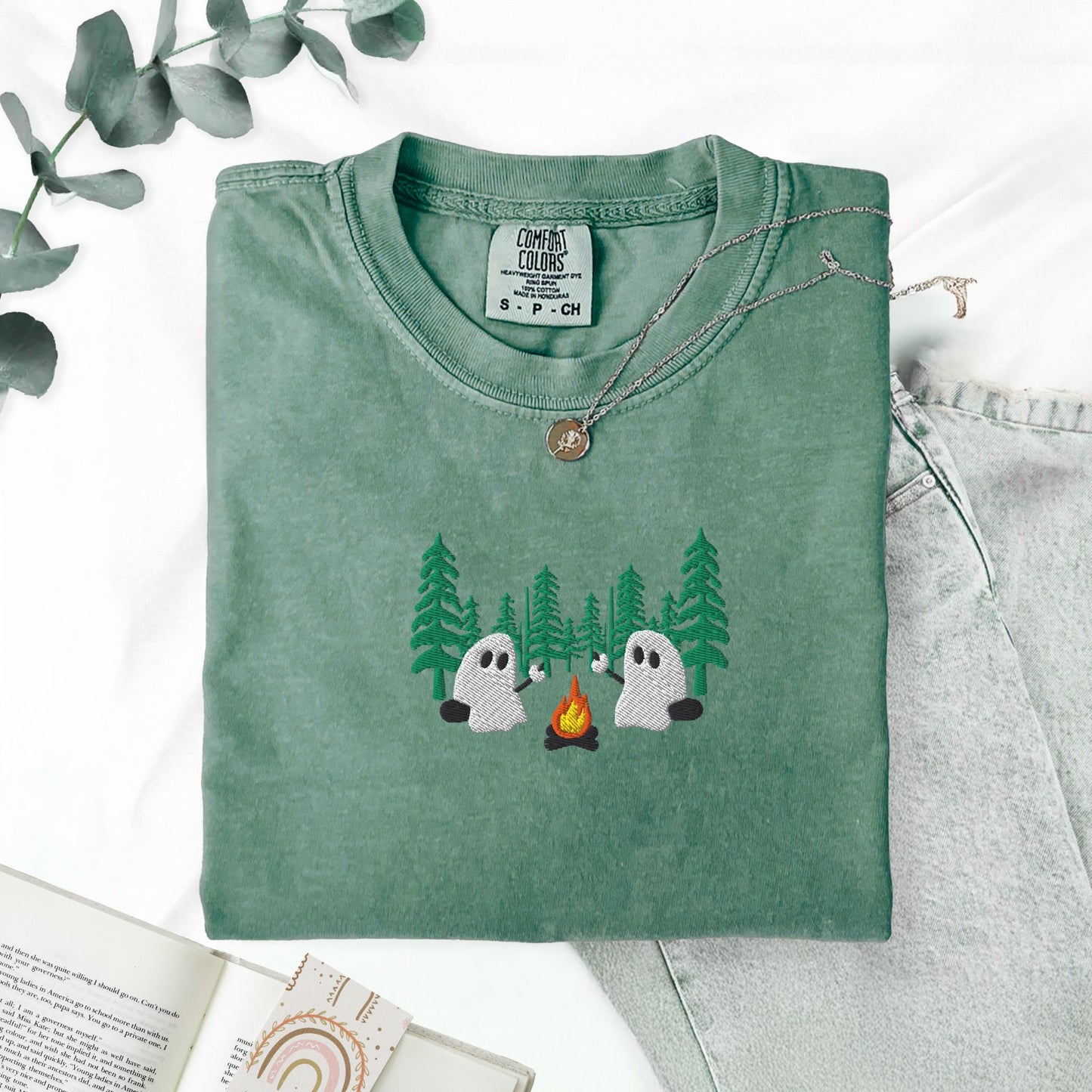Ghost Camping in the Forest Embroidered T-Shirt