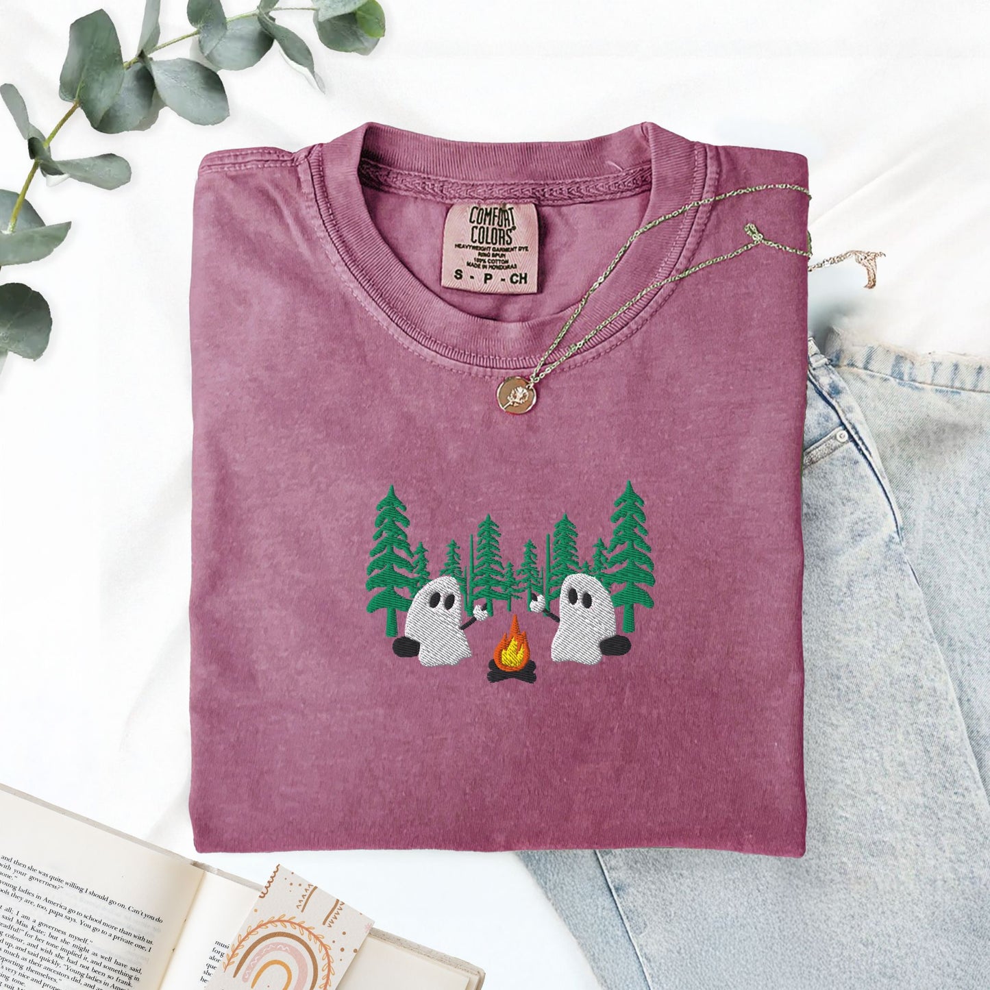 Ghost Camping in the Forest Embroidered T-Shirt