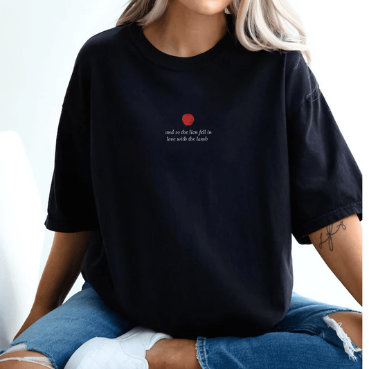 My Store and so the lion fell in love with the lamb' Embroidered T-Shirt and so the lion fell in love with the lamb' Embroidered T-Shirt