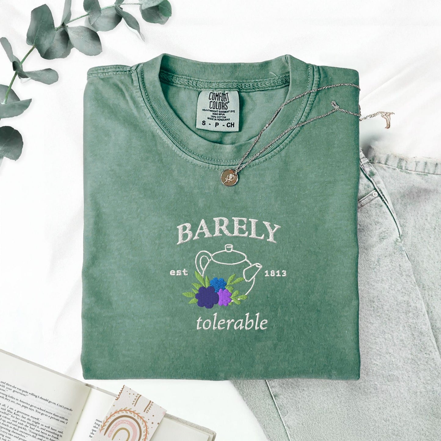 My Store Barely Tolerable Jane Austen Embroidered T-Shirt Barely Tolerable Jane Austen Embroidered T-Shirt