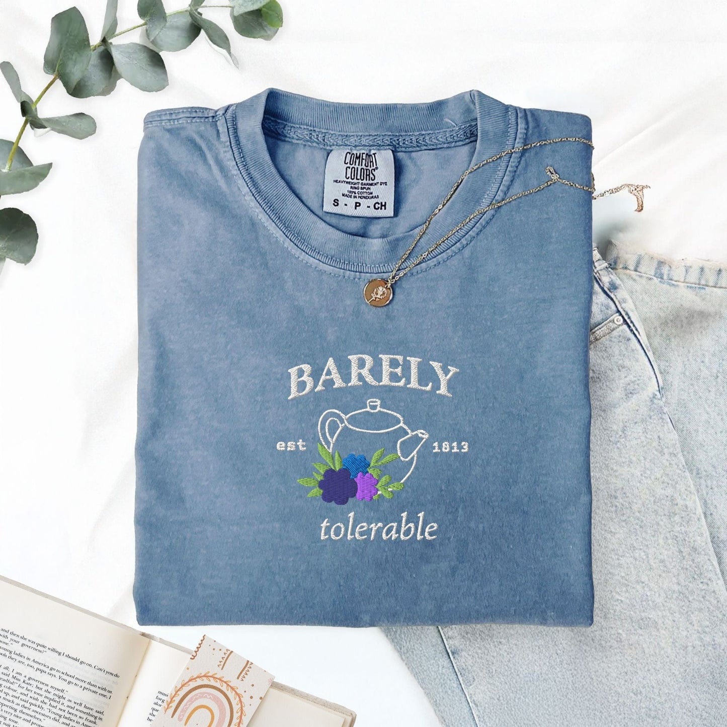 My Store Barely Tolerable Jane Austen Embroidered T-Shirt Barely Tolerable Jane Austen Embroidered T-Shirt