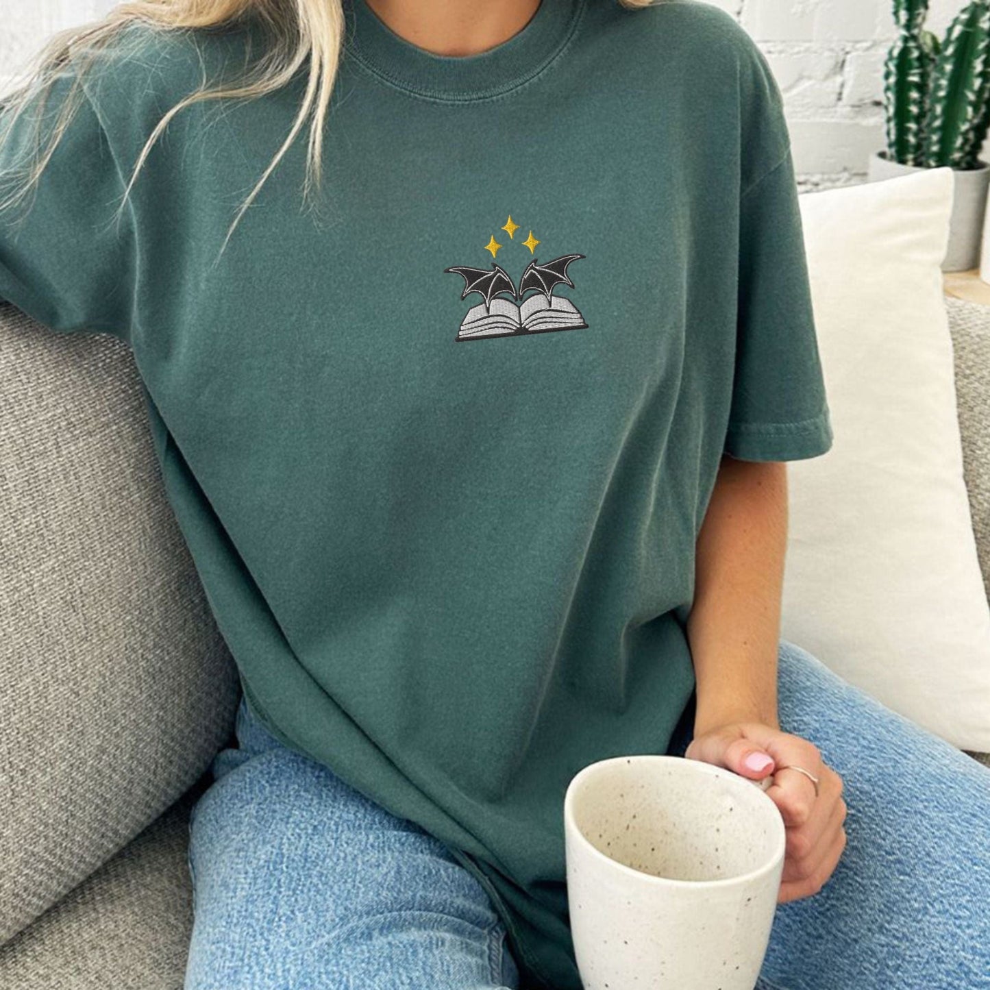 My Store Bat Boys Bat Wings Book Embroidered T-Shirt Bat Boys Bat Wings Book Embroidered T-Shirt