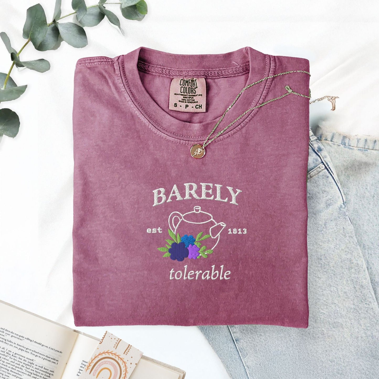 My Store Barely Tolerable Jane Austen Embroidered T-Shirt Barely Tolerable Jane Austen Embroidered T-Shirt