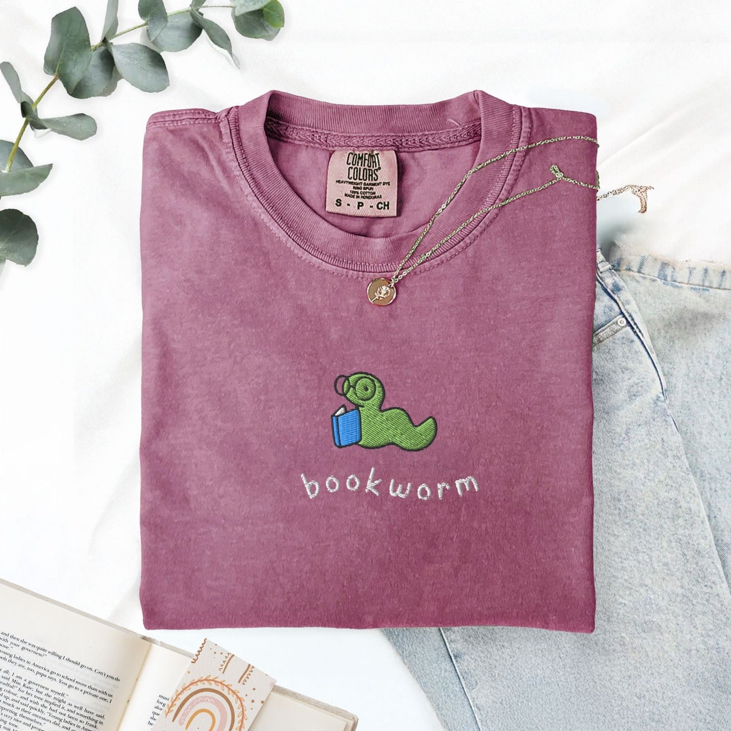 My Store Bookworm Embroidered T-Shirt Bookworm Embroidered T-Shirt