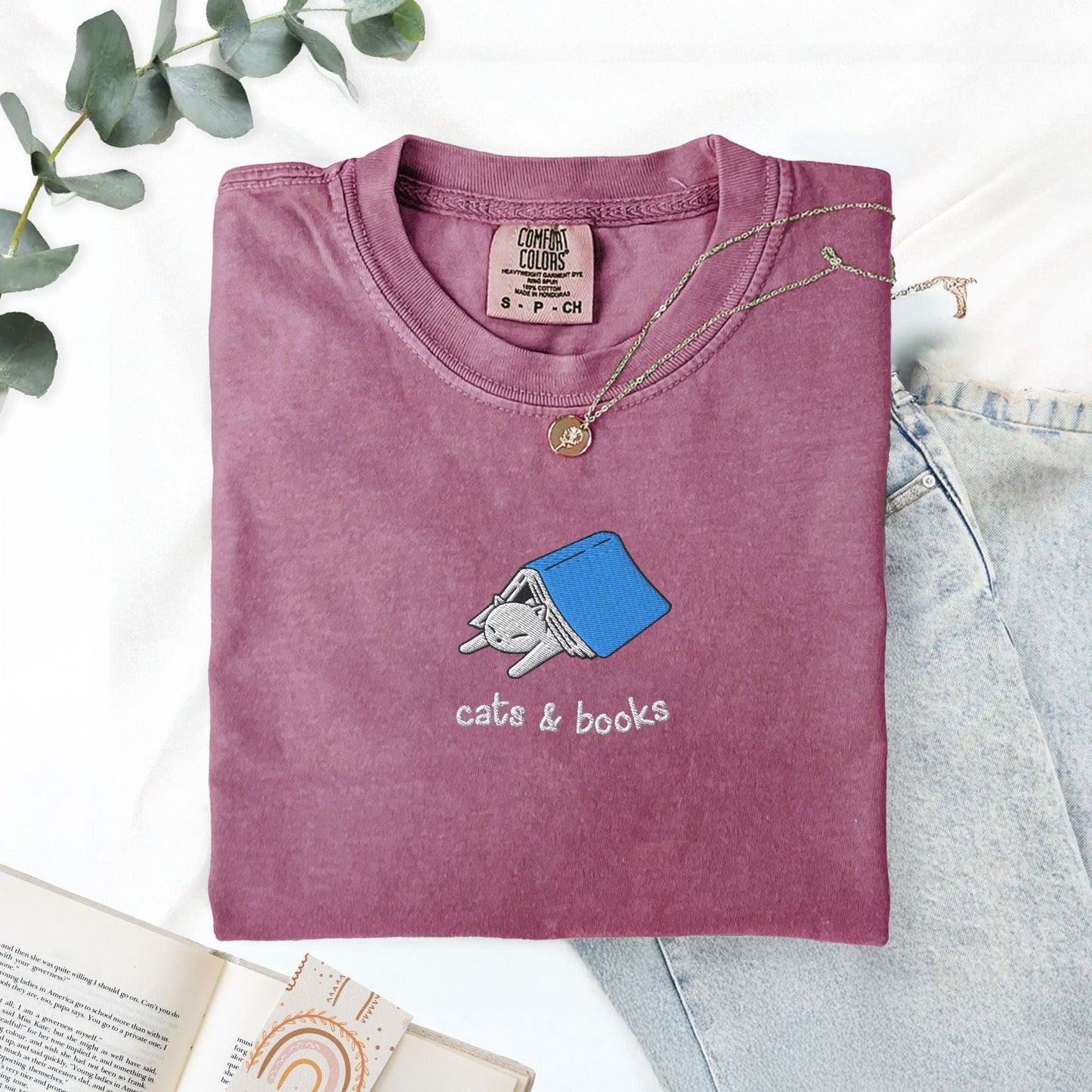 My Store Cats and Books Embroidered Comfort Colors T-Shirt Cats and Books Embroidered Comfort Colors T-Shirt