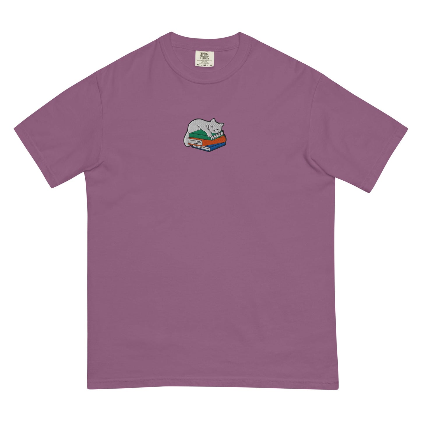 My Store Cute Cat Book Embroidered T-Shirt Cute Cat Book Embroidered T-Shirt