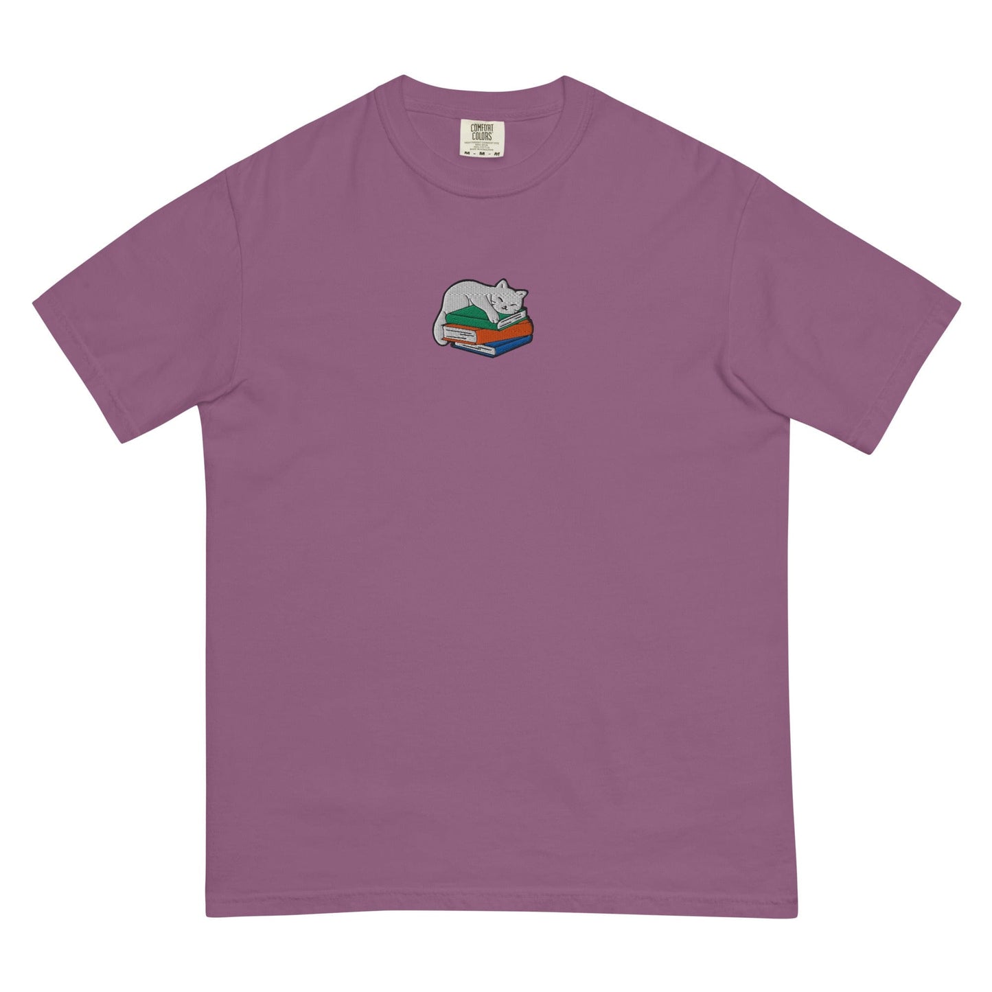 My Store Cute Cat Book Embroidered T-Shirt Cute Cat Book Embroidered T-Shirt