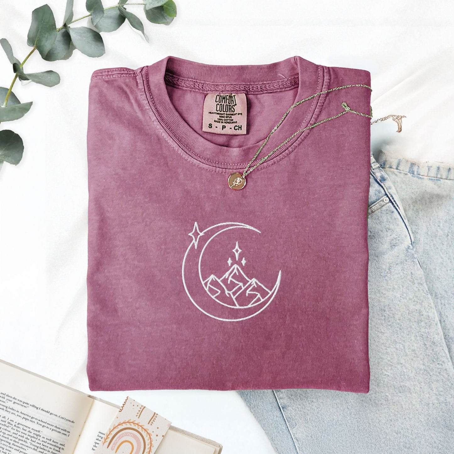 My Store Fantasy Mountains Embroidered Bookish T-Shirt Fantasy Mountains Embroidered Bookish T-Shirt