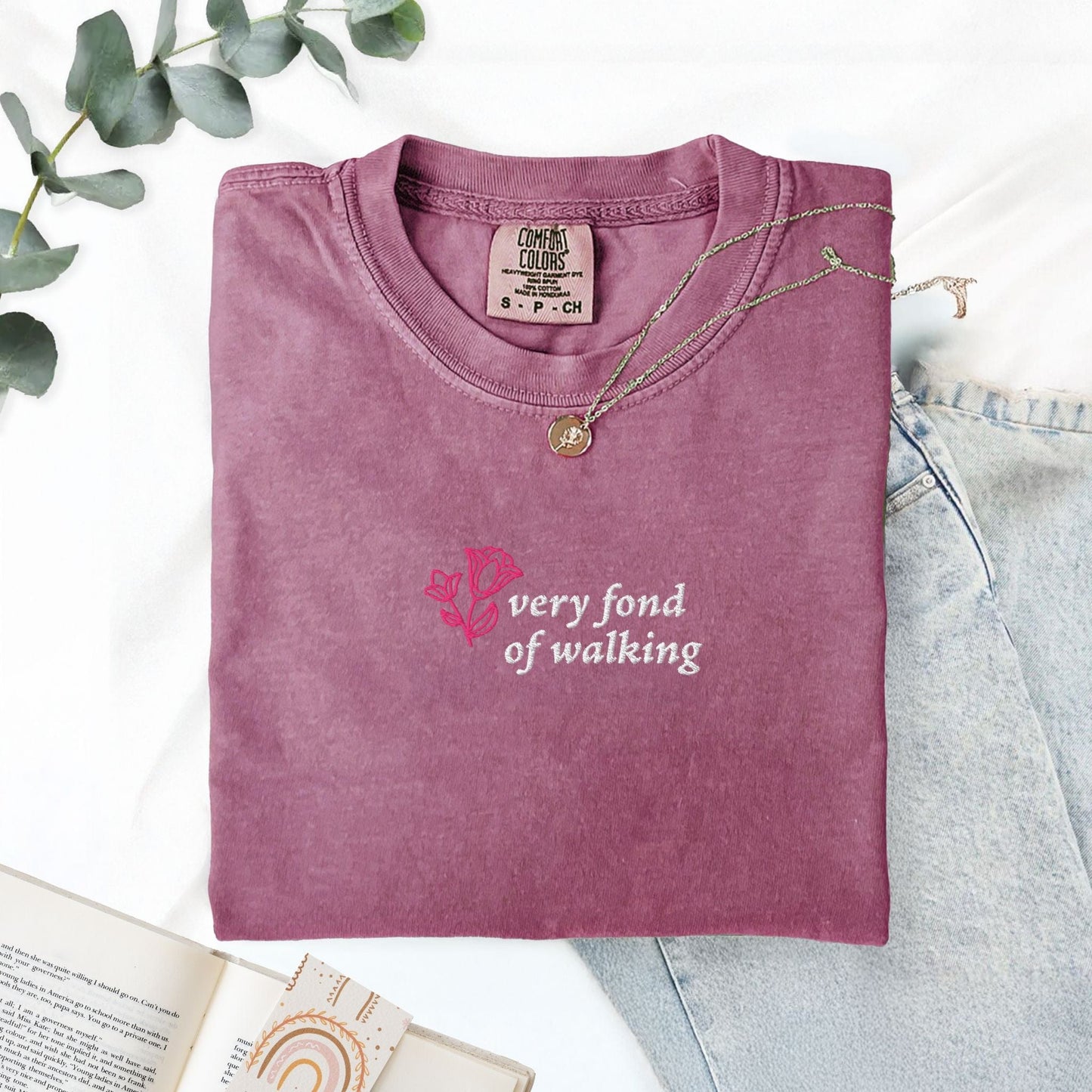My Store Very Fond of Walking Embroidered T-Shirt Very Fond of Walking Embroidered T-Shirt