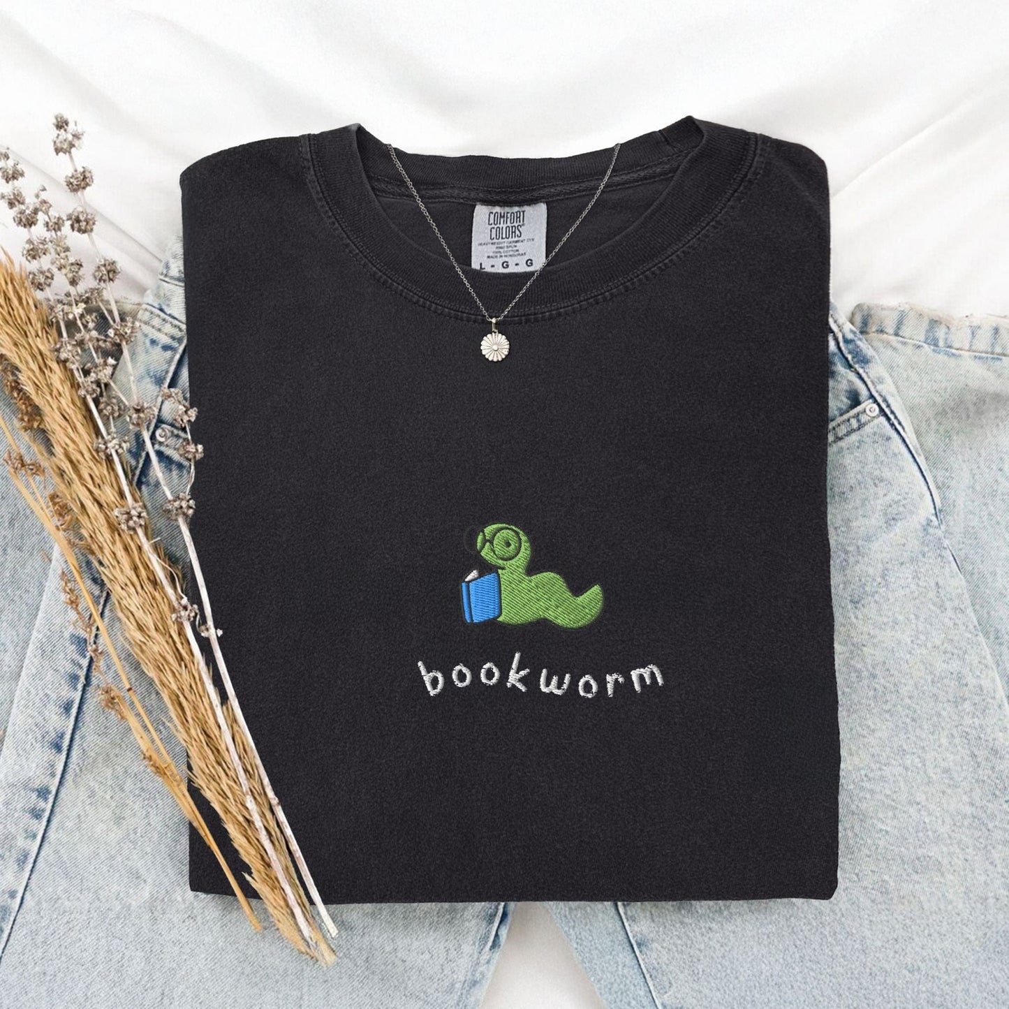My Store Bookworm Embroidered T-Shirt Bookworm Embroidered T-Shirt