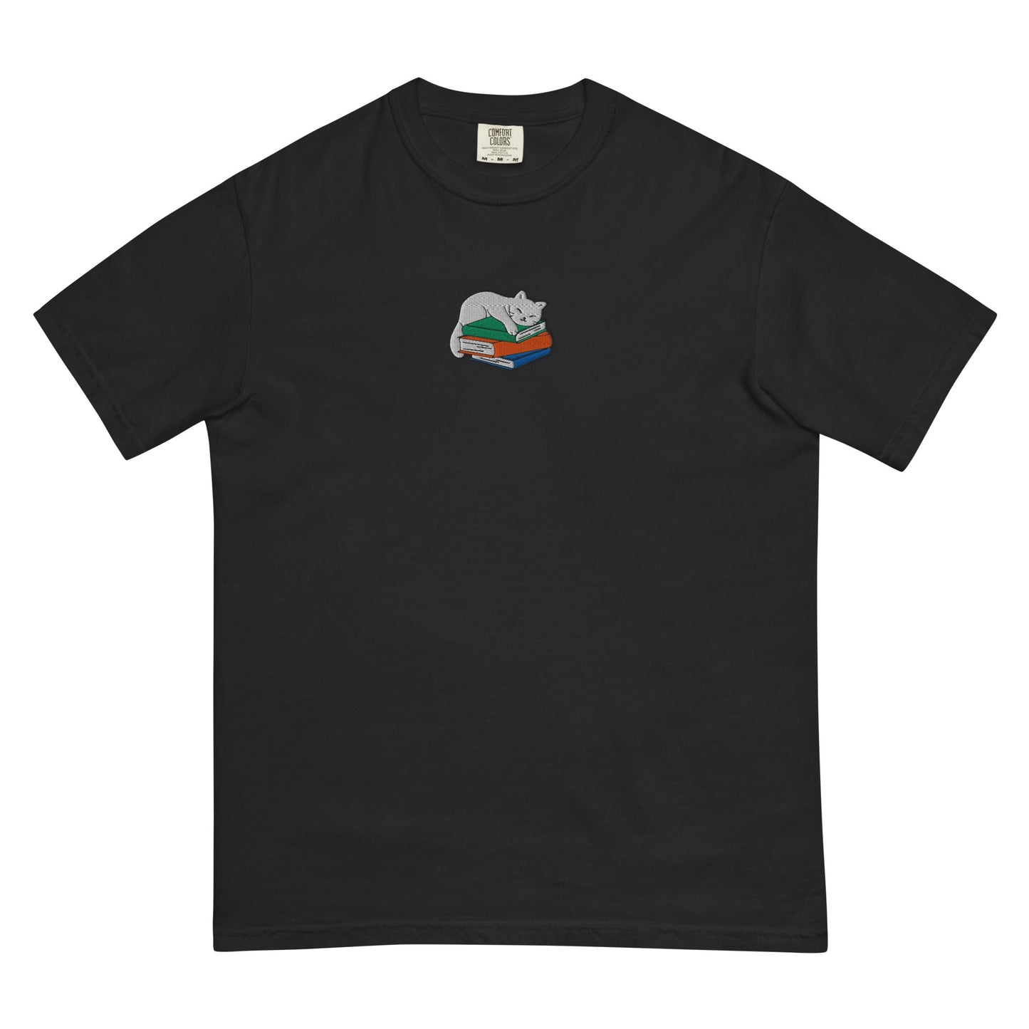 My Store Cute Cat Book Embroidered T-Shirt Cute Cat Book Embroidered T-Shirt