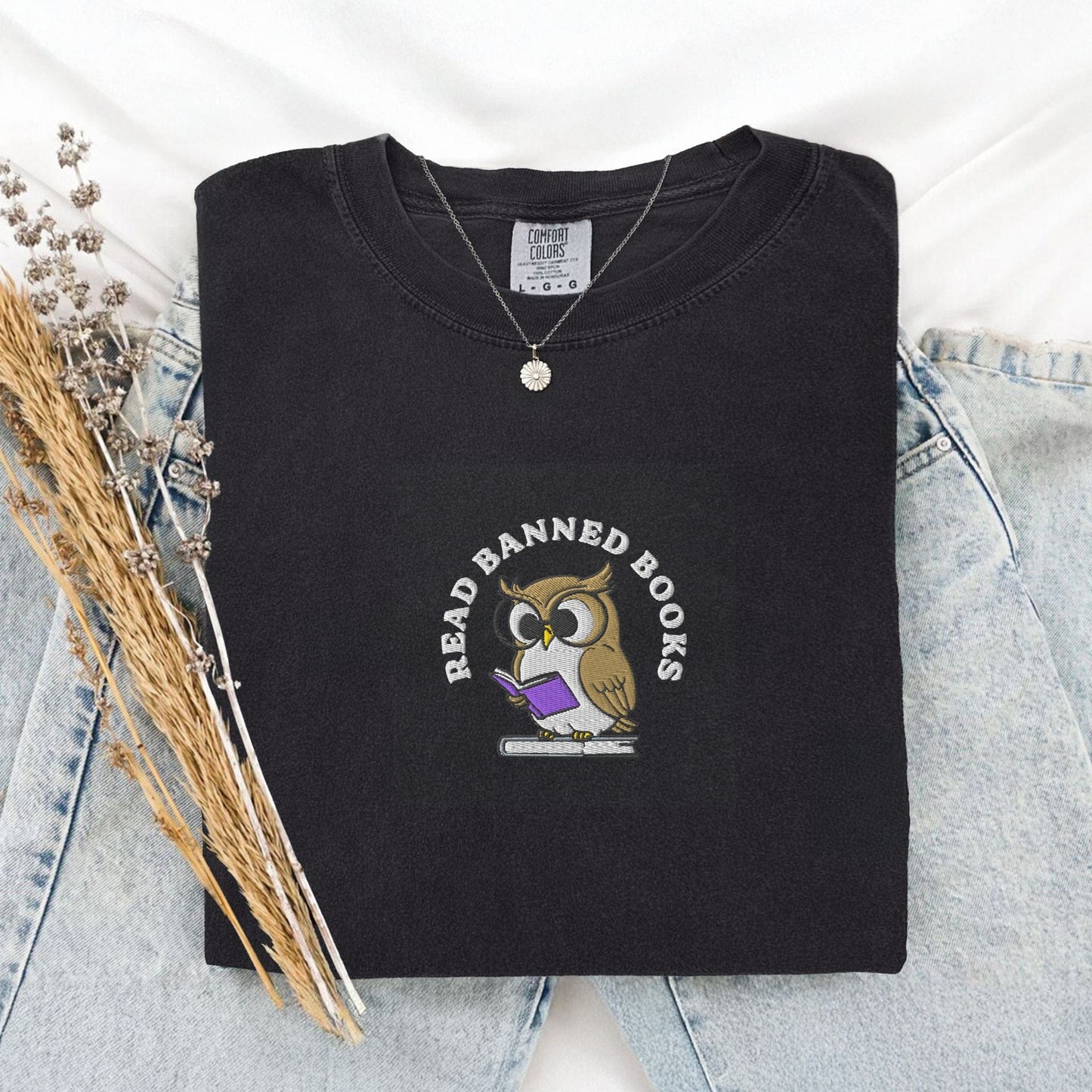 My Store Embroidered Read Banned Books Owl T-Shirt Embroidered Read Banned Books Owl T-Shirt