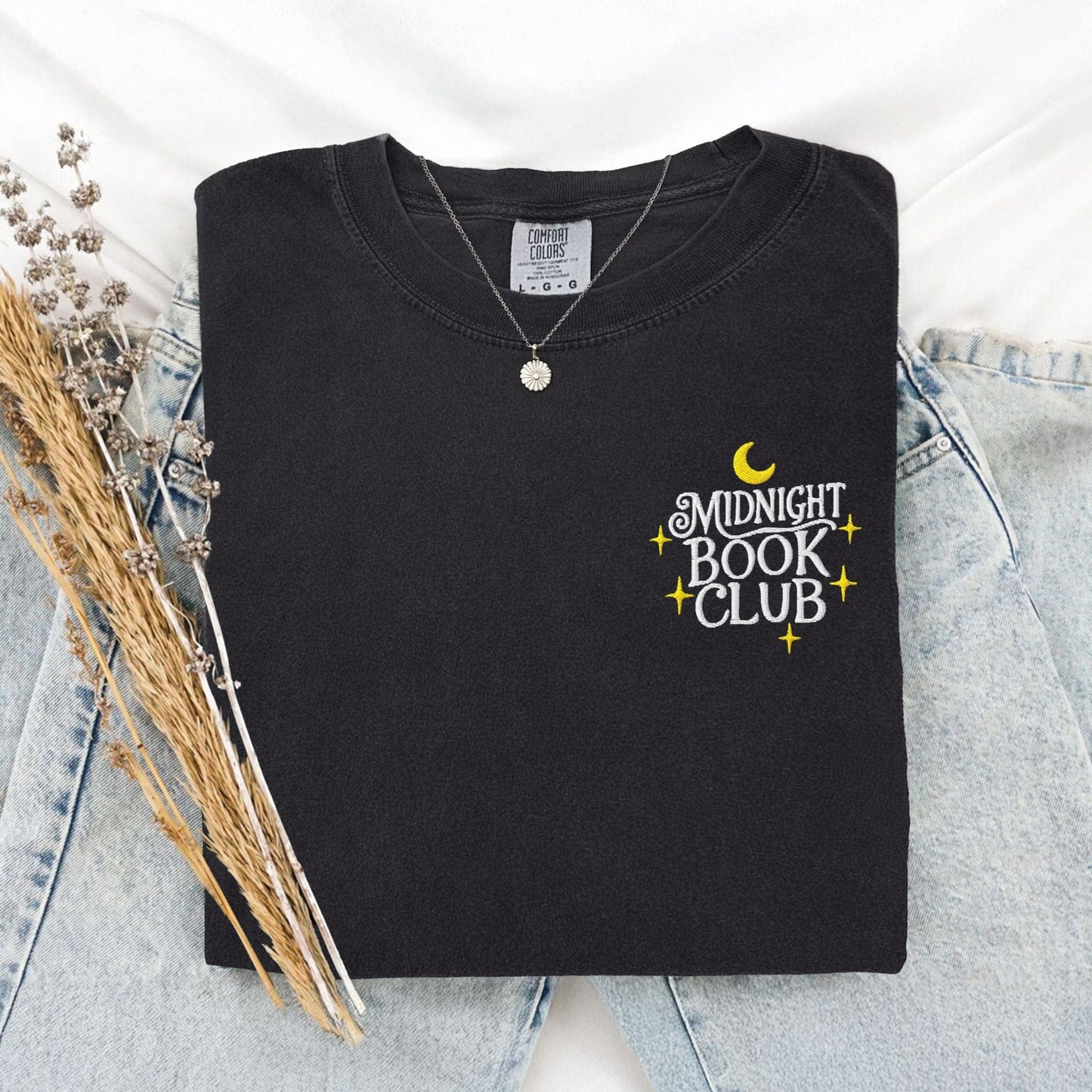 My Store Midnight Book Club Embroidered Bookish T-Shirt Midnight Book Club Embroidered Bookish T-Shirt