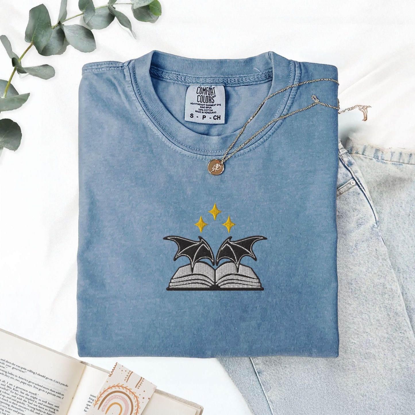 My Store Bat Boys Bat Wings Book Embroidered T-Shirt Bat Boys Bat Wings Book Embroidered T-Shirt