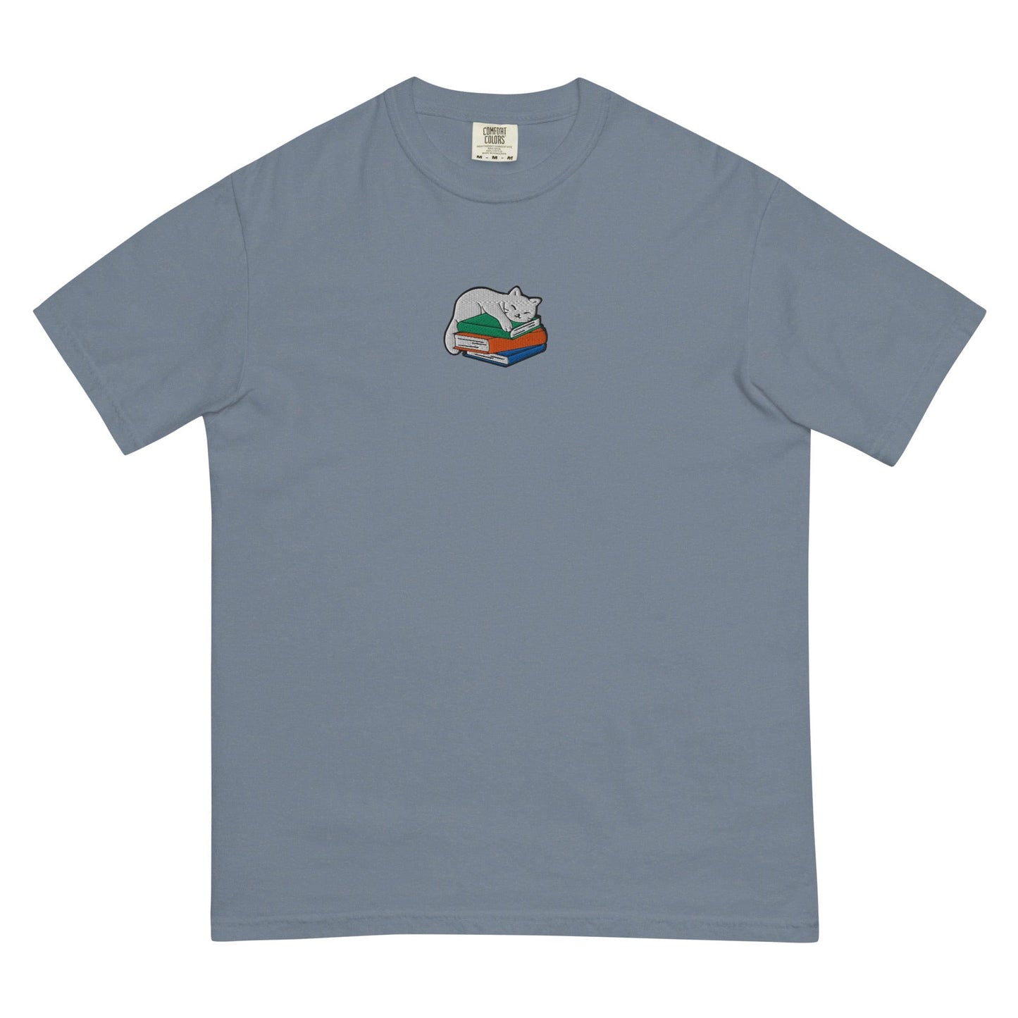 My Store Cute Cat Book Embroidered T-Shirt Cute Cat Book Embroidered T-Shirt
