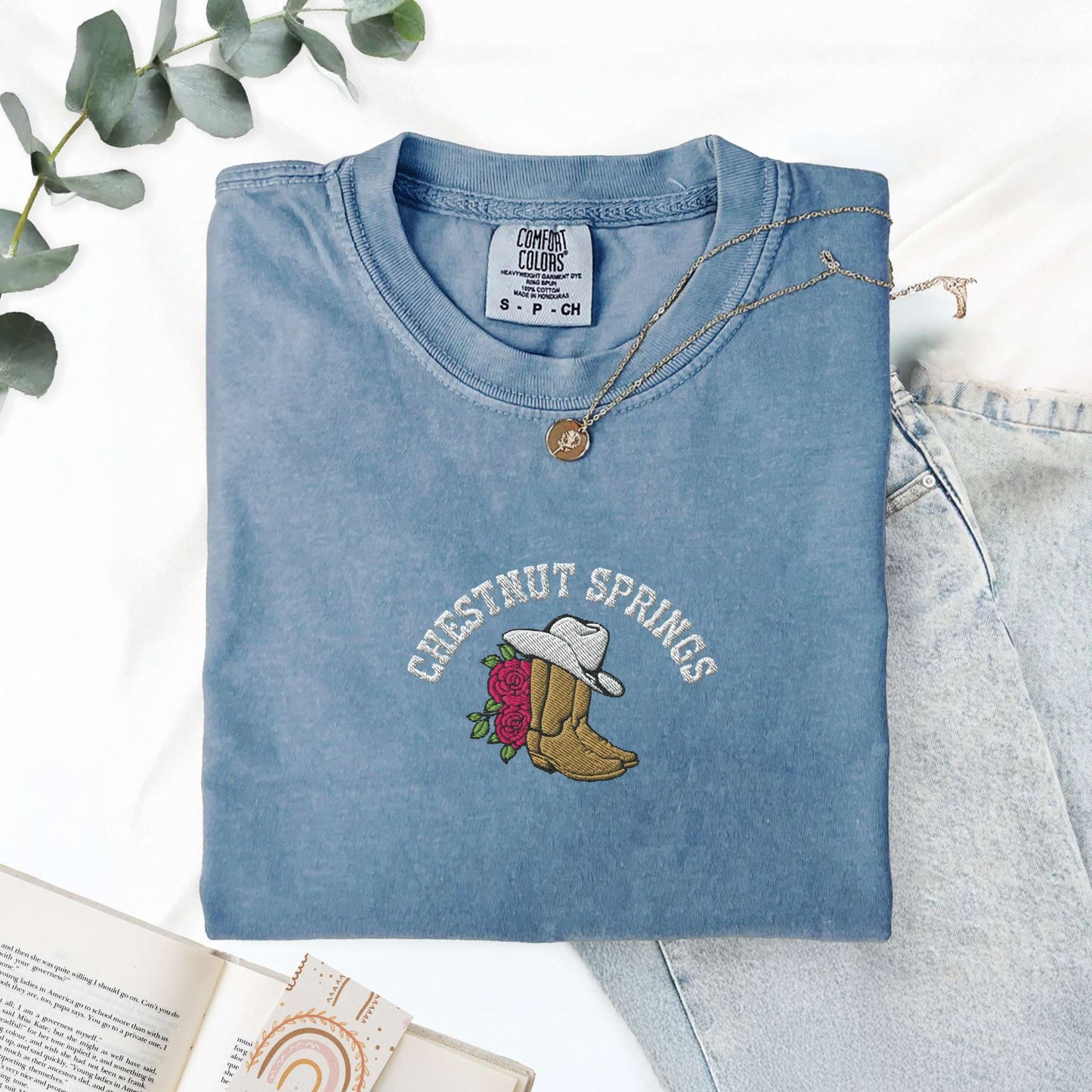 My Store Embroidered Chestnut Springs Bookish Cowgirl T-shirt Embroidered Chestnut Springs Bookish Cowgirl T-shirt