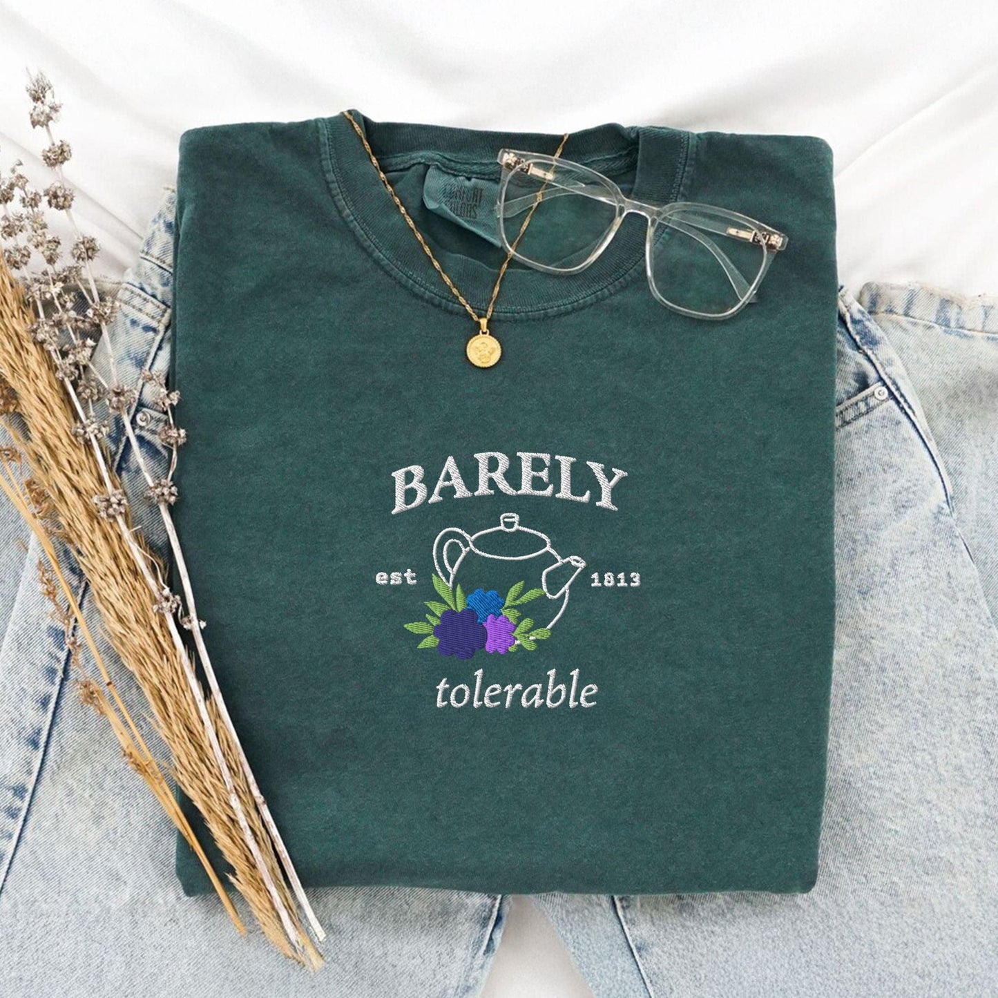 My Store Barely Tolerable Jane Austen Embroidered T-Shirt Barely Tolerable Jane Austen Embroidered T-Shirt