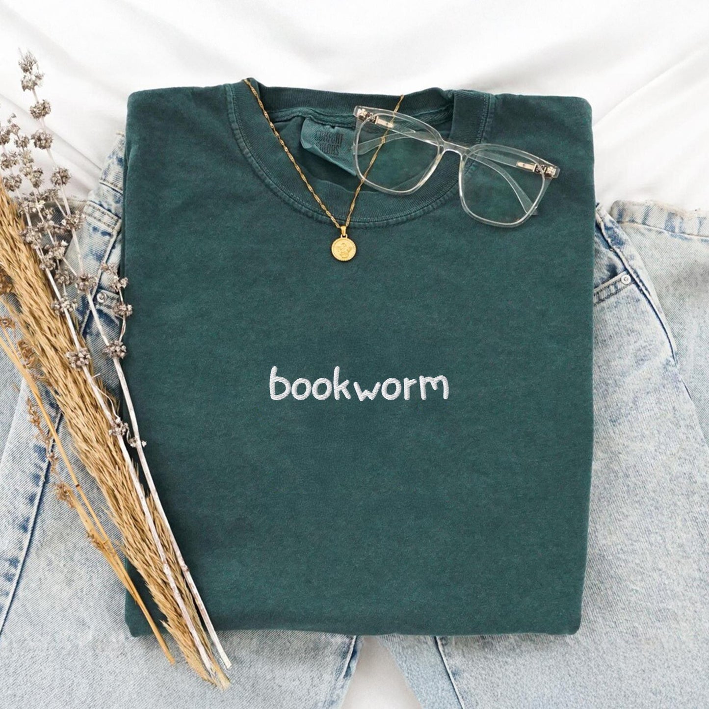My Store Bookworm Minimilist Embroidered Tee Bookworm Minimilist Embroidered Tee