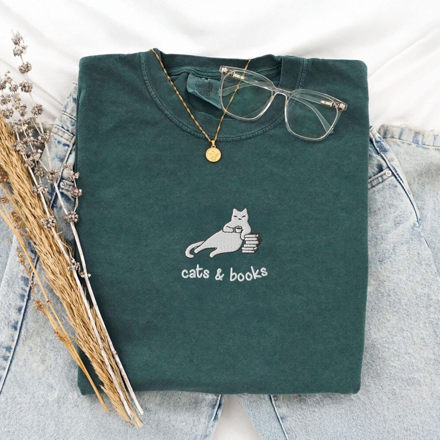 My Store Cats and Books Embroidered Comfort Colors® T-Shirt Cats and Books Embroidered Comfort Colors® T-Shirt