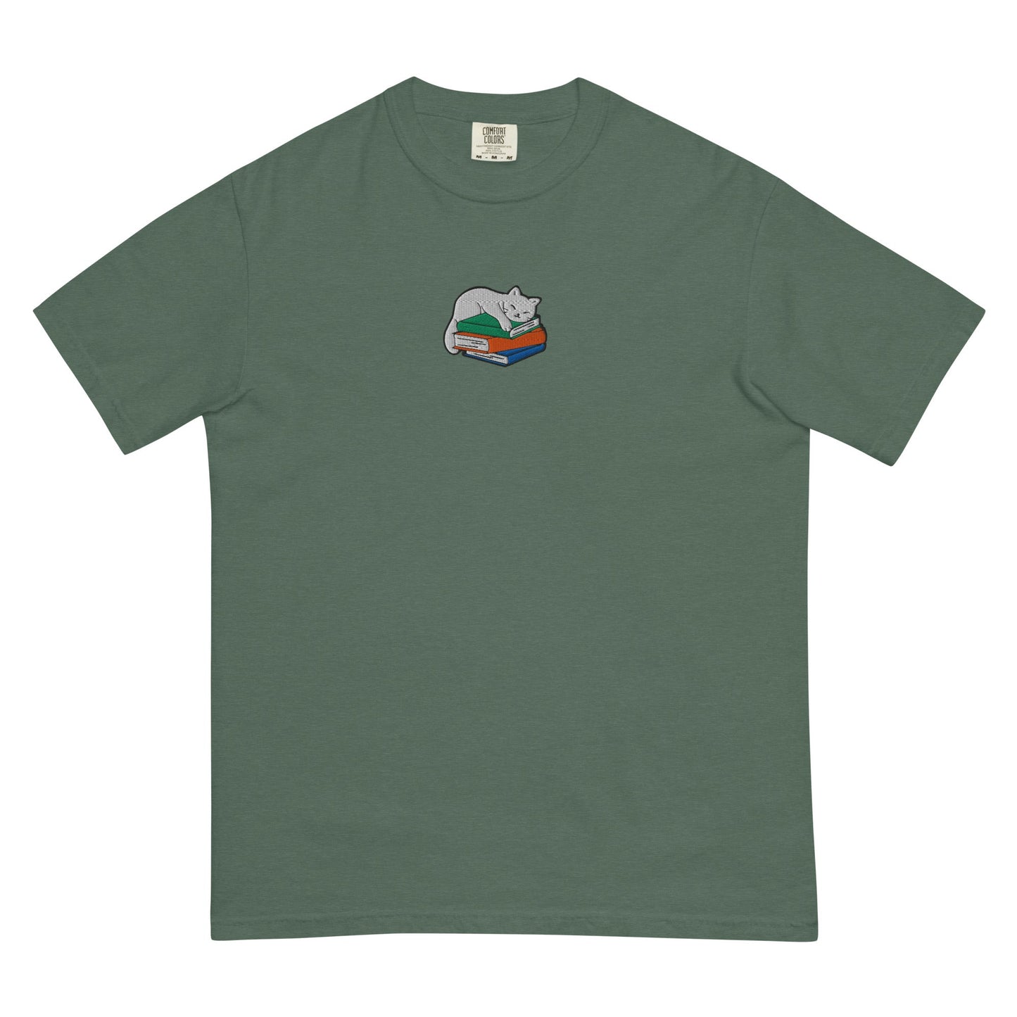 My Store Cute Cat Book Embroidered T-Shirt Cute Cat Book Embroidered T-Shirt