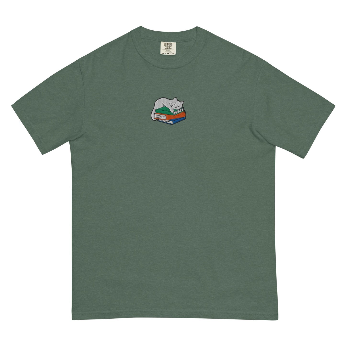 My Store Cute Cat Book Embroidered T-Shirt Cute Cat Book Embroidered T-Shirt