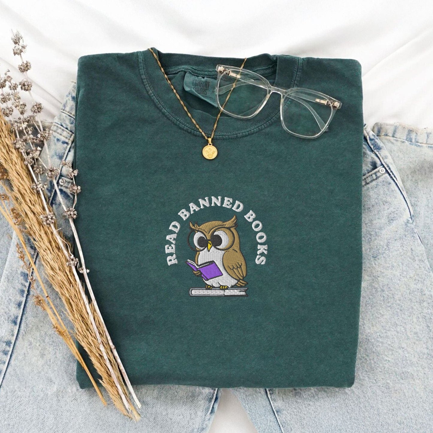 My Store Embroidered Read Banned Books Owl T-Shirt Embroidered Read Banned Books Owl T-Shirt