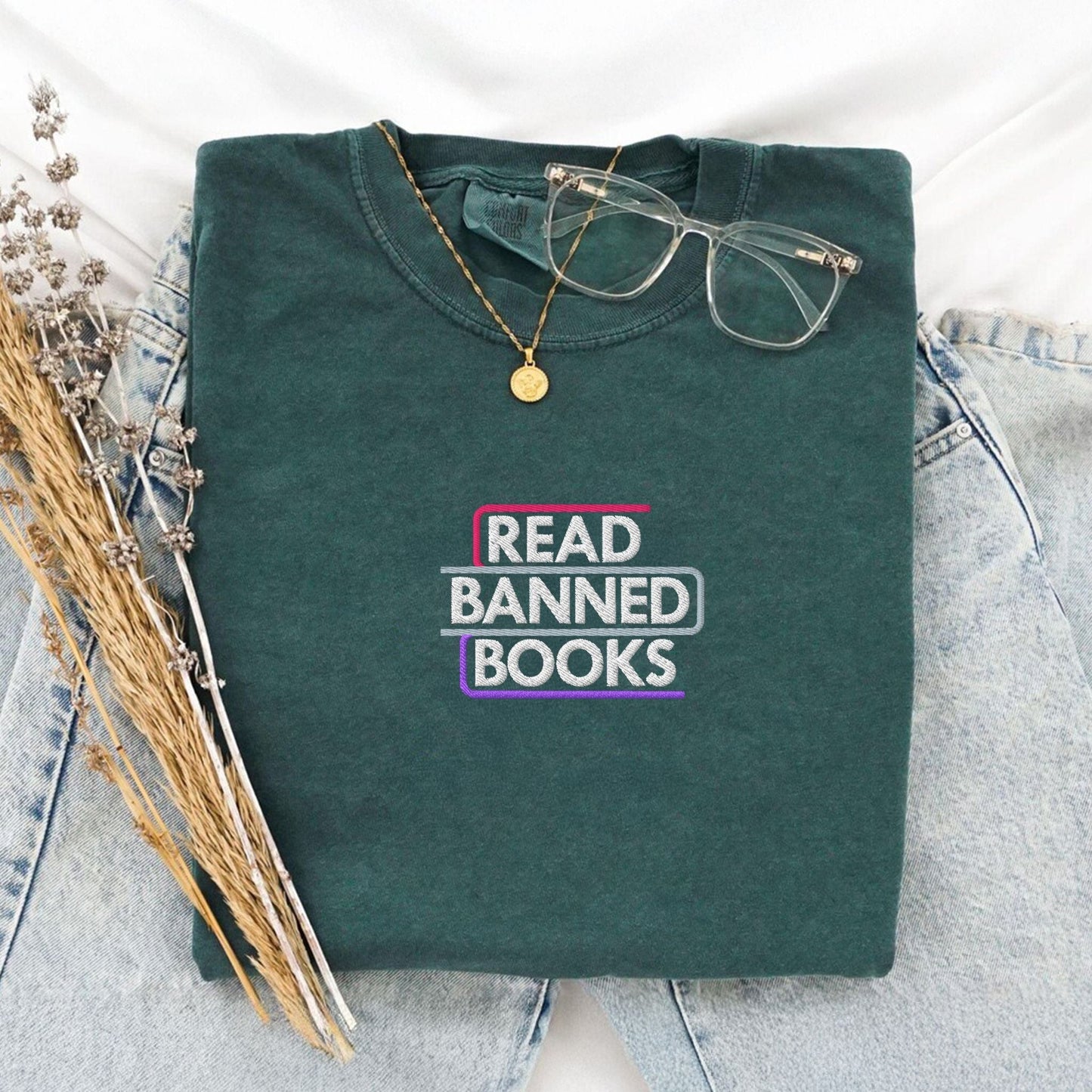My Store Read Banned Books Embroidered T-Shirt Read Banned Books Embroidered T-Shirt