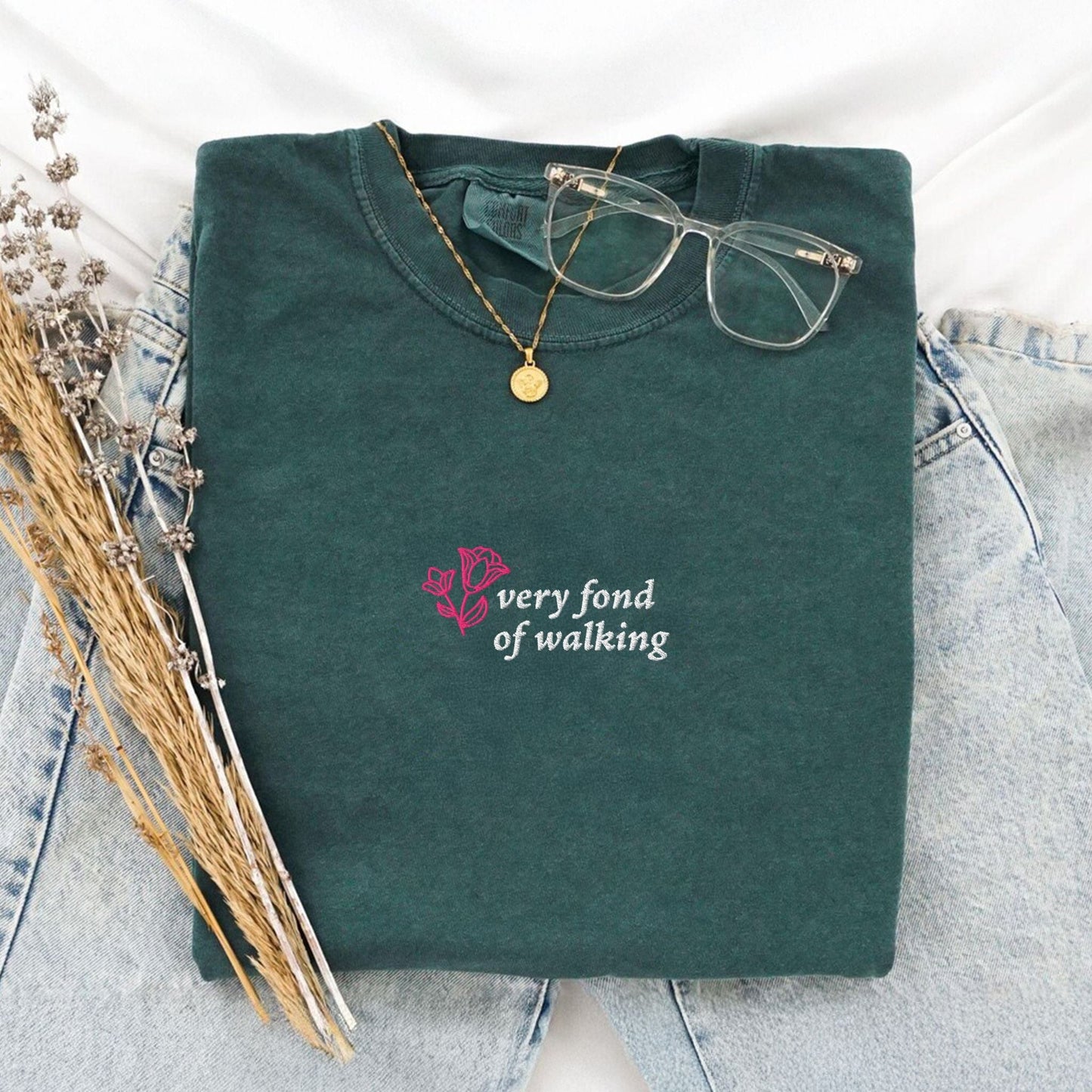 My Store Very Fond of Walking Embroidered T-Shirt Very Fond of Walking Embroidered T-Shirt