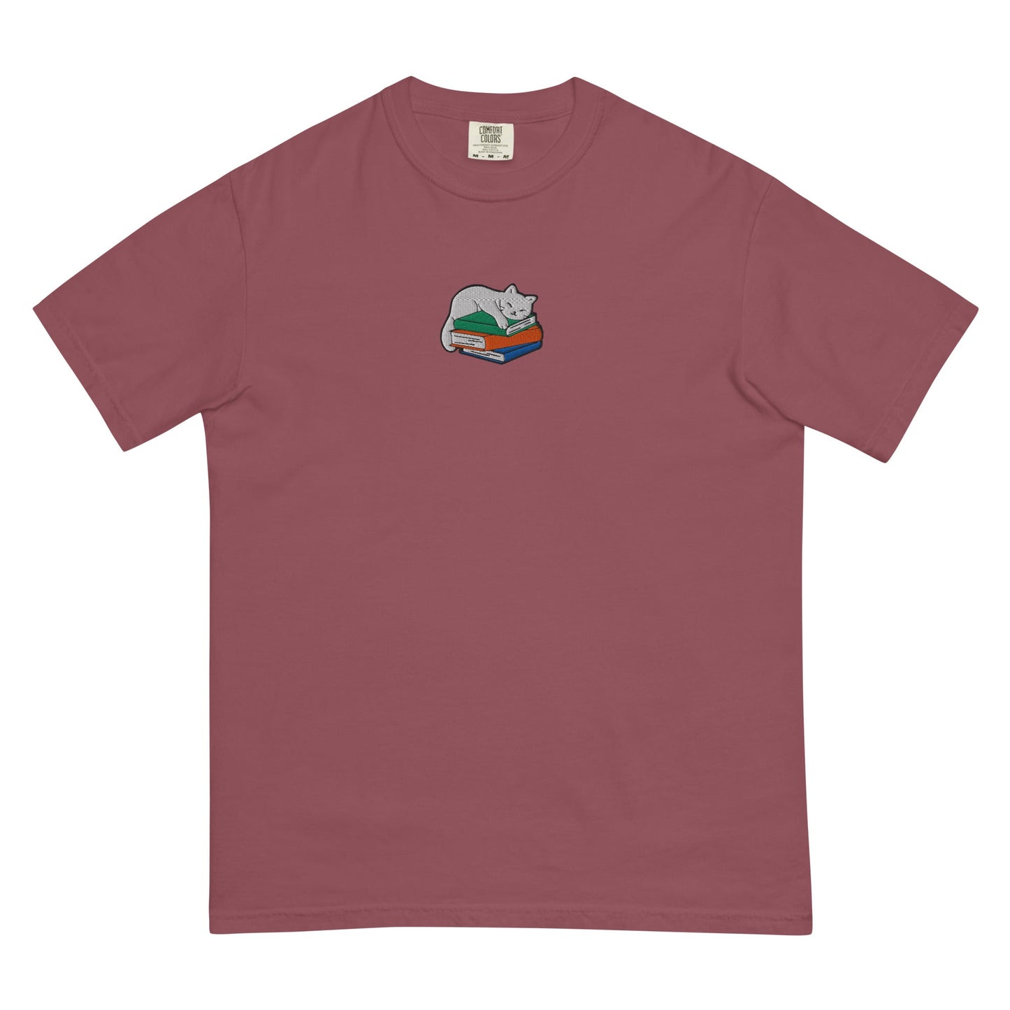 My Store Cute Cat Book Embroidered T-Shirt Cute Cat Book Embroidered T-Shirt