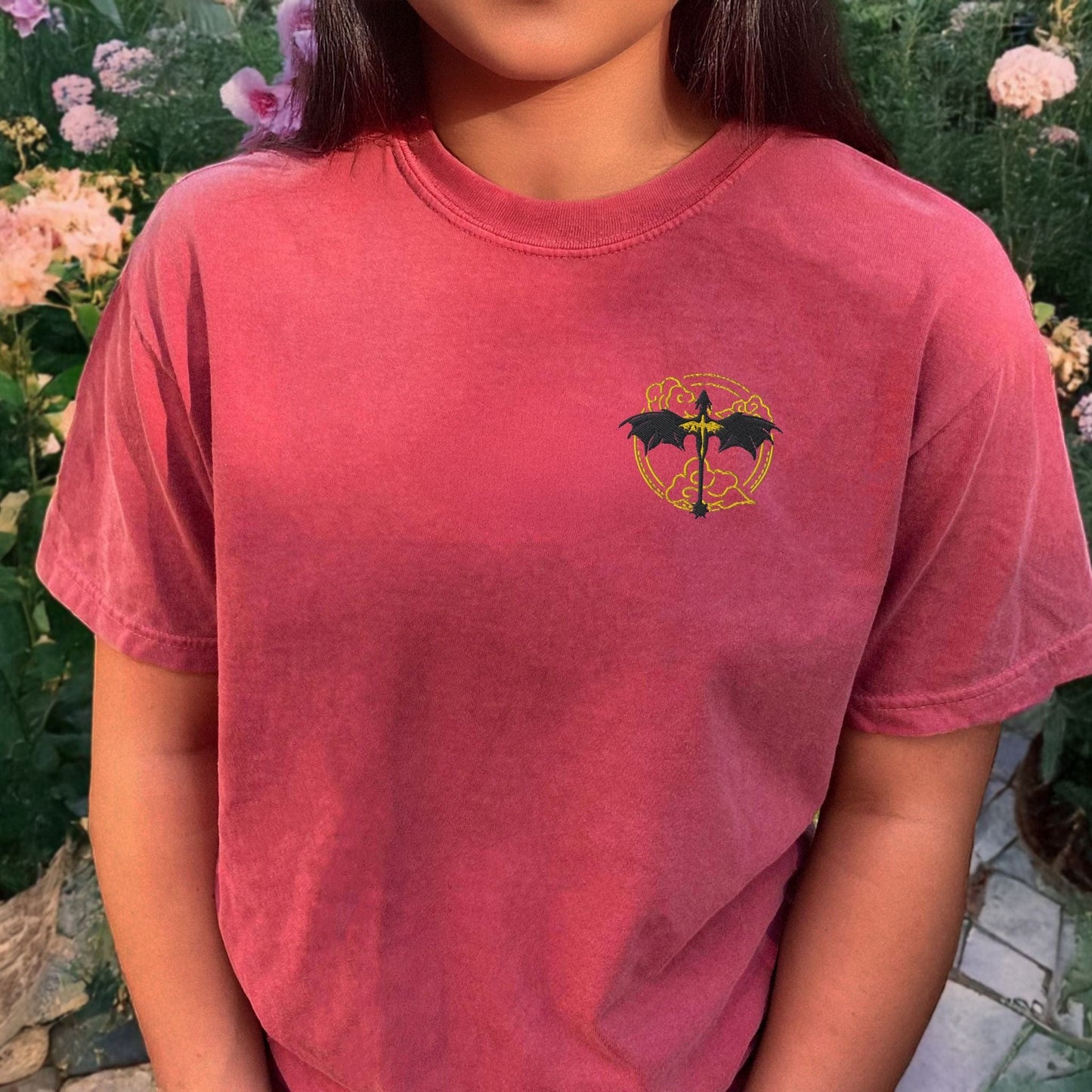 My Store Fantasy Romance Dragons Embroidered Tee Fantasy Romance Dragons Embroidered Tee