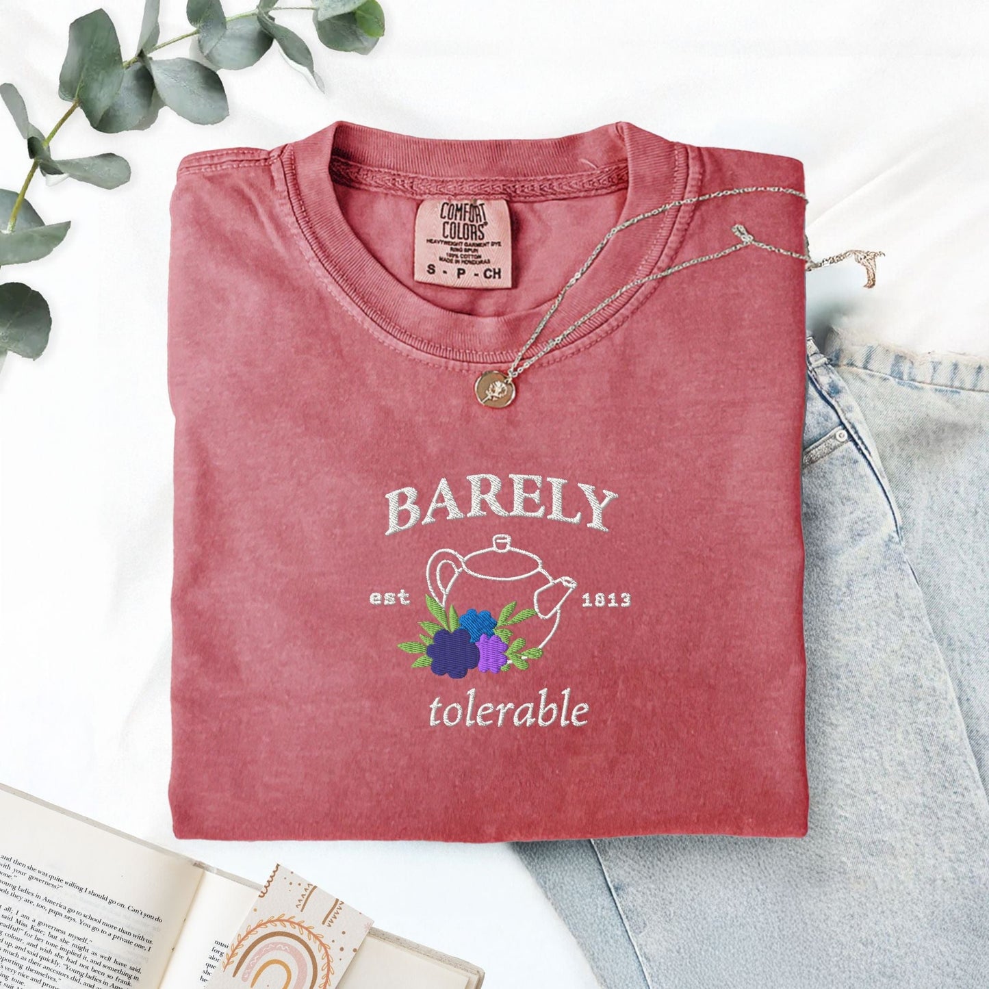 My Store Barely Tolerable Jane Austen Embroidered T-Shirt Barely Tolerable Jane Austen Embroidered T-Shirt