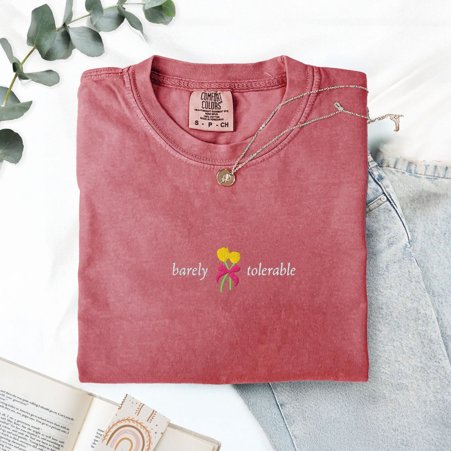 My Store Barely Tolerable Jane Austen Embroidered T-Shirt Barely Tolerable Jane Austen Embroidered T-Shirt