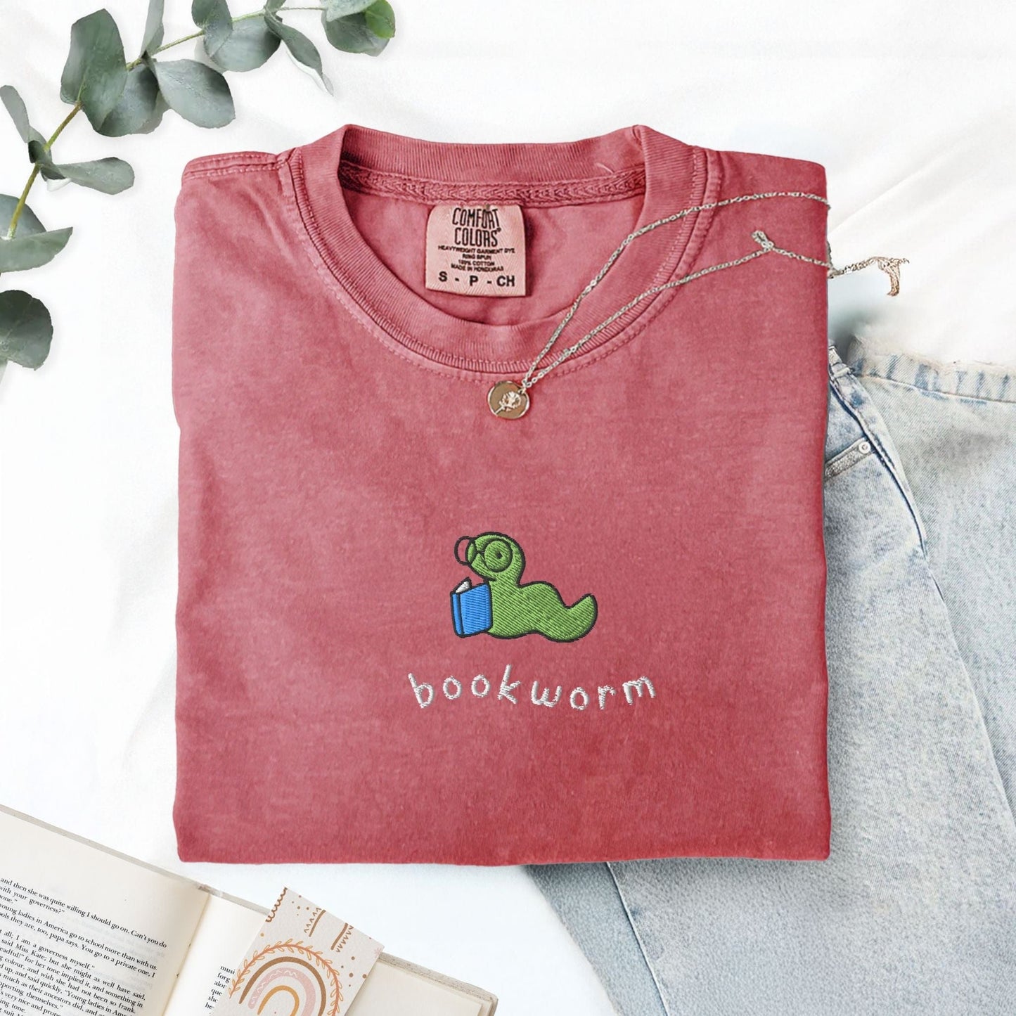 My Store Bookworm Embroidered T-Shirt Bookworm Embroidered T-Shirt