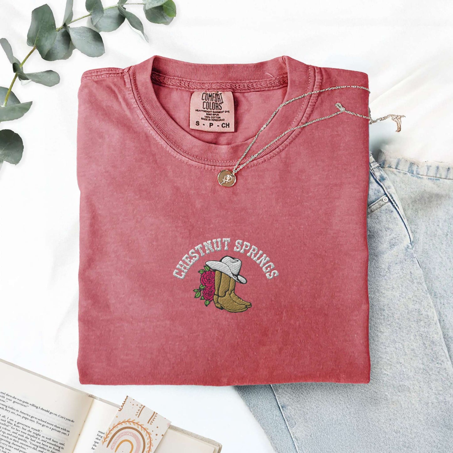 My Store Embroidered Chestnut Springs Bookish Cowgirl T-shirt Embroidered Chestnut Springs Bookish Cowgirl T-shirt